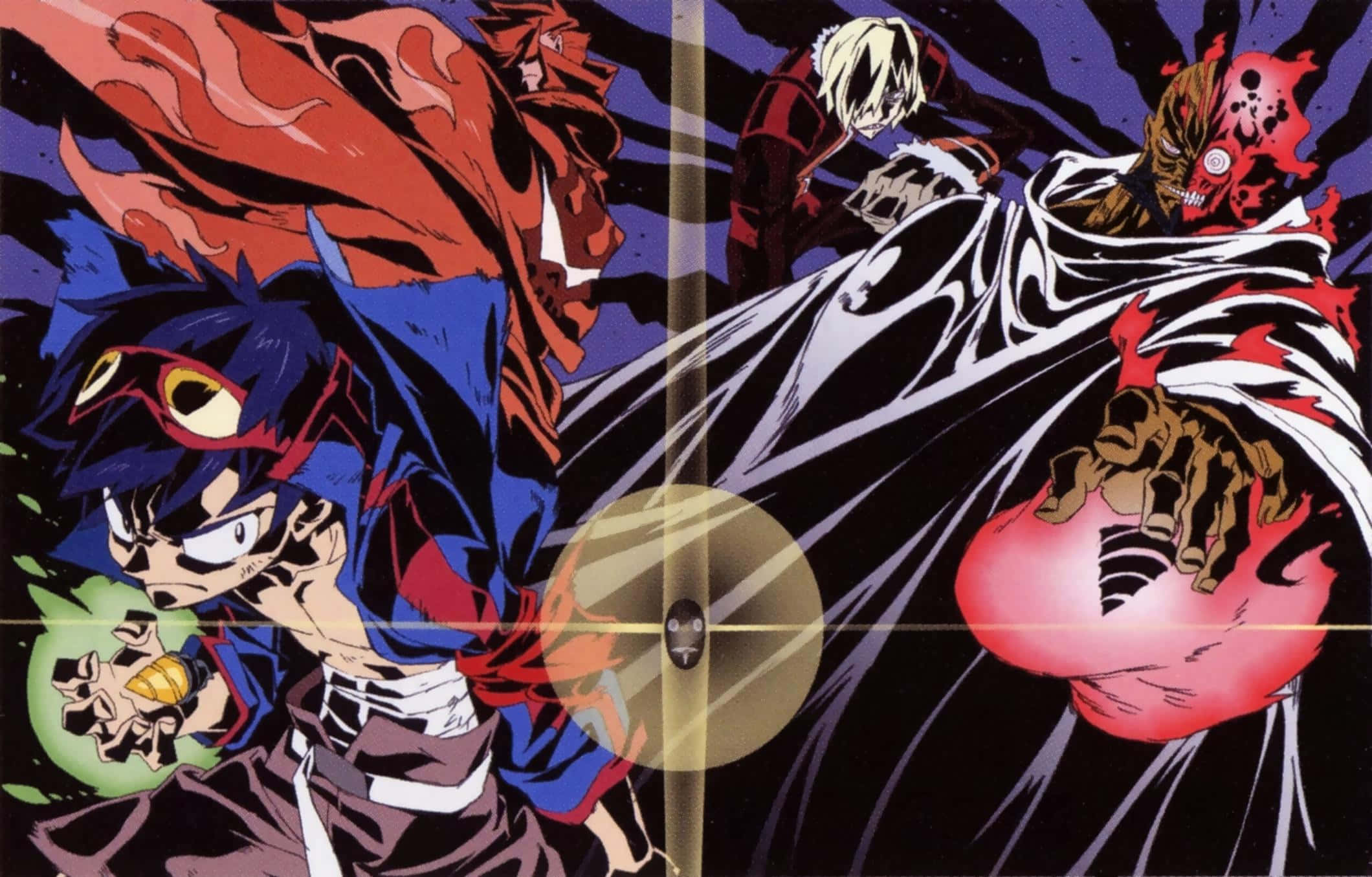 Lordgenome, anime battle scene, fiery red and blue characters, Full HD Desktop Wallpaper