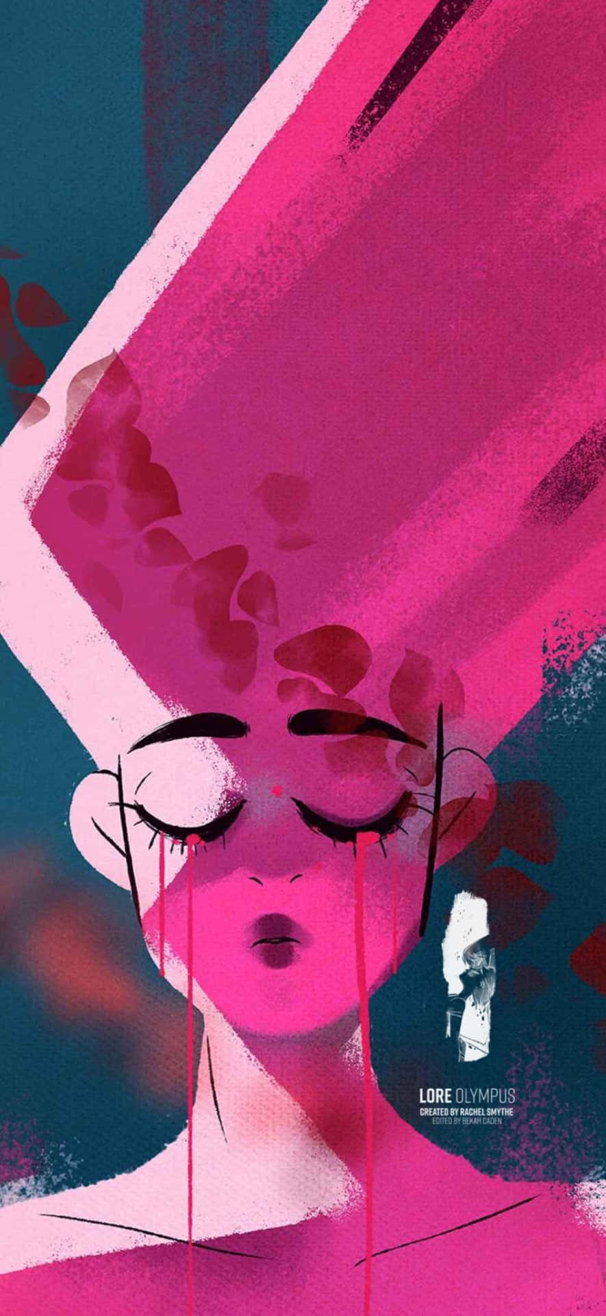 Lore Olympus Webtoon, pink tears, teal and magenta background, Full HD Phone Wallpaper