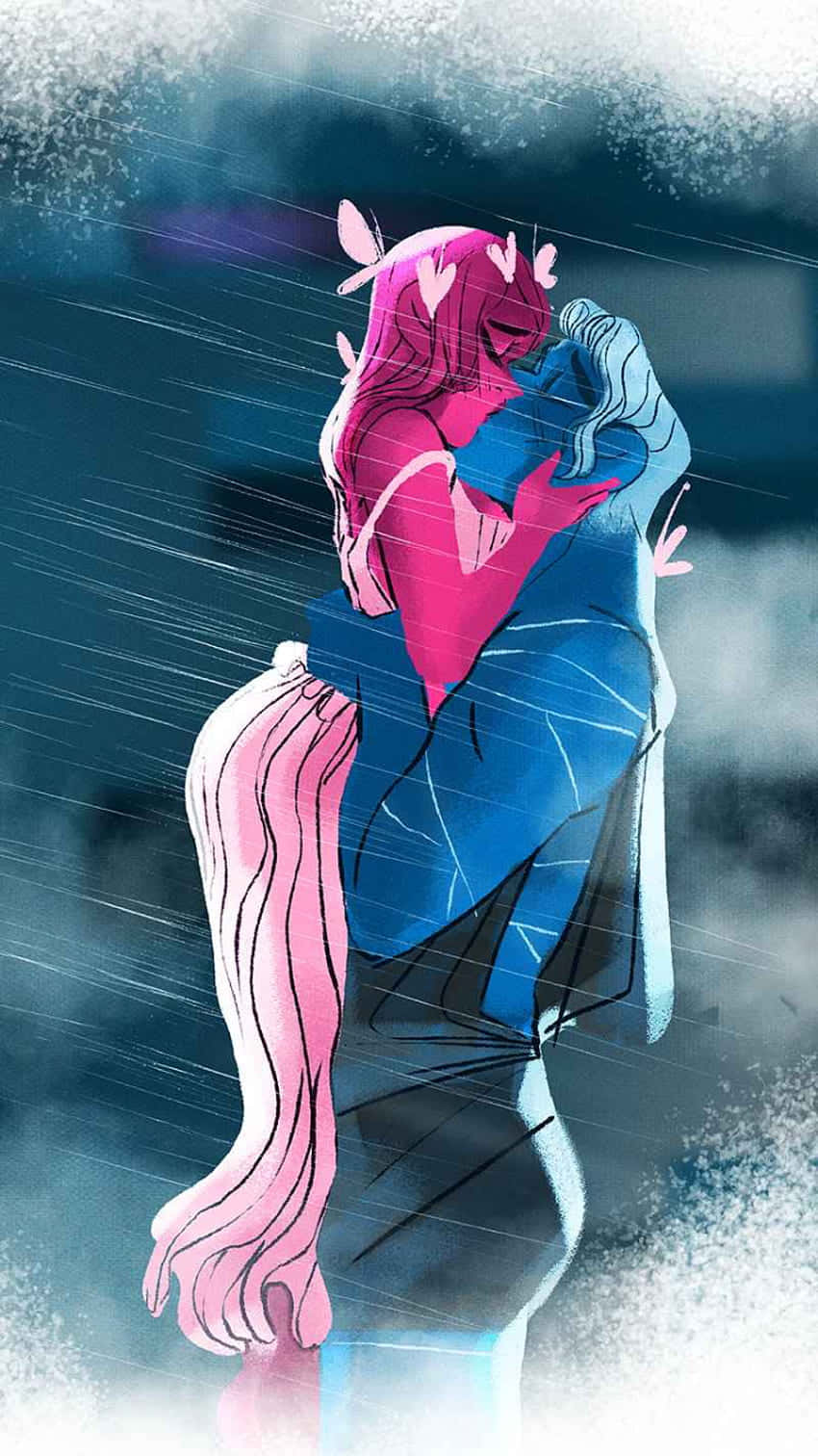 Lore Olympus Webtoon, pink-haired anime girl, blue-clad figure, HD Phone Wallpaper
