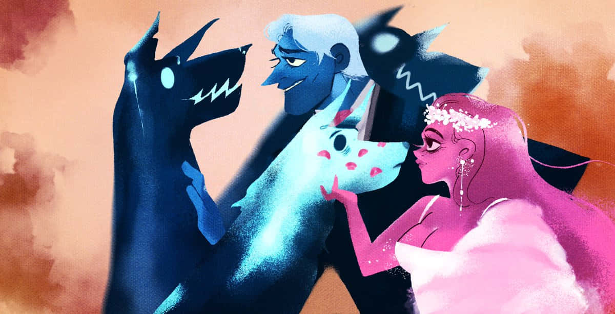 Lore Olympus Webtoon, pink-haired bride, glowing blue wolf, SD Desktop Wallpaper