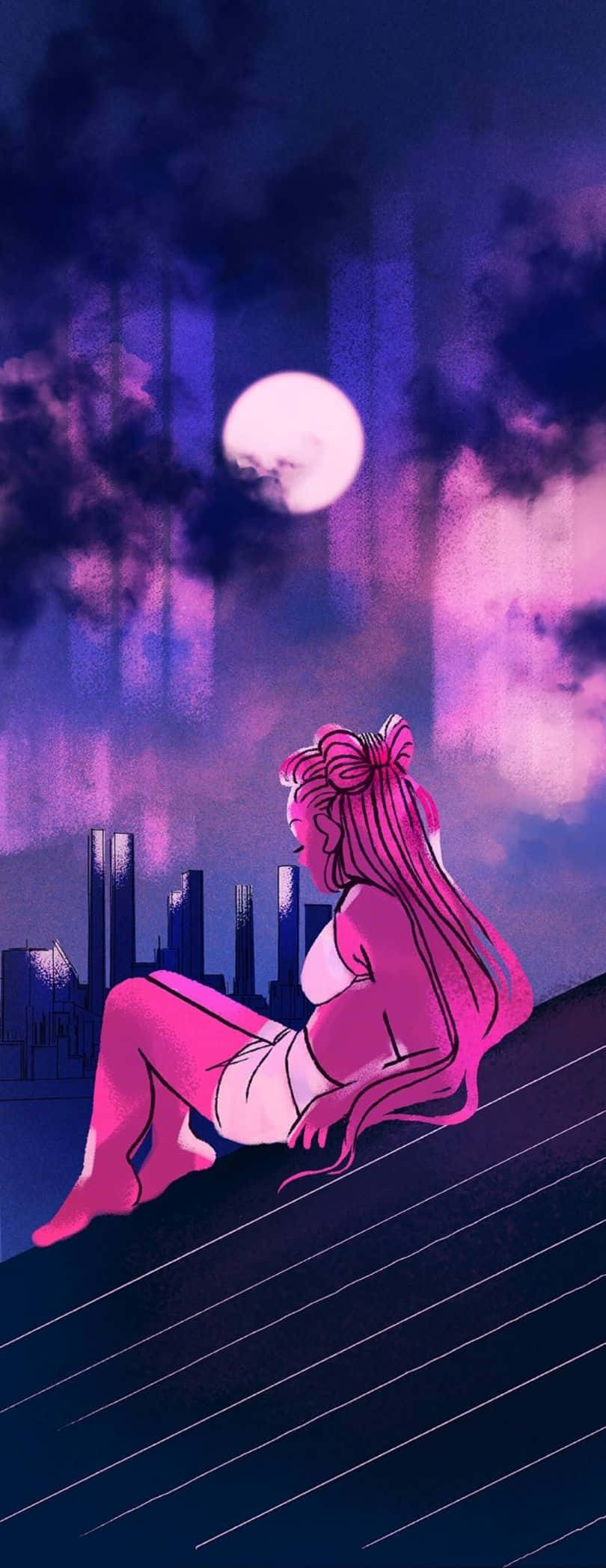 Lore Olympus Webtoon, pink-haired woman, glowing moon, Full HD Phone Wallpaper