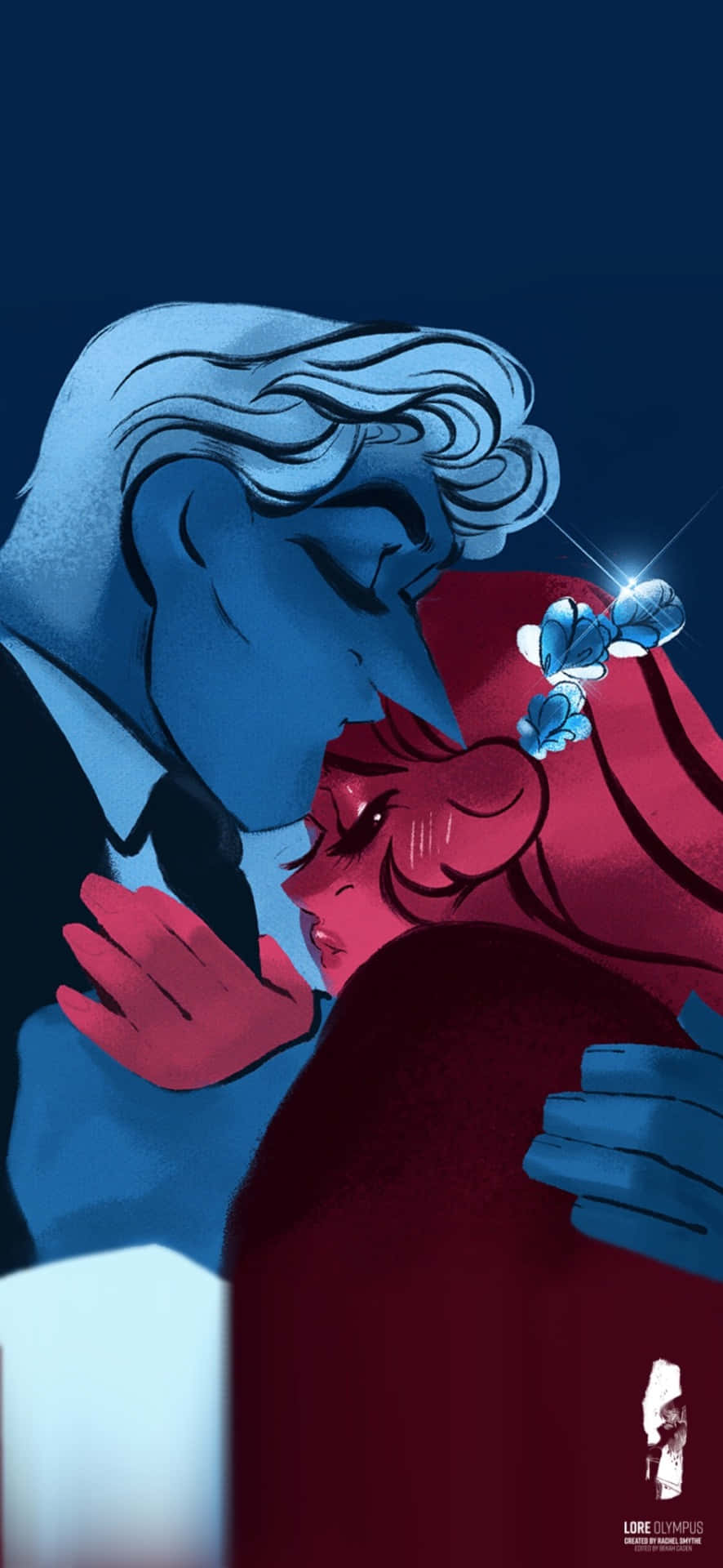 Lore Olympus Webtoon, blue-haired man, red-haired woman, Full HD Phone Wallpaper