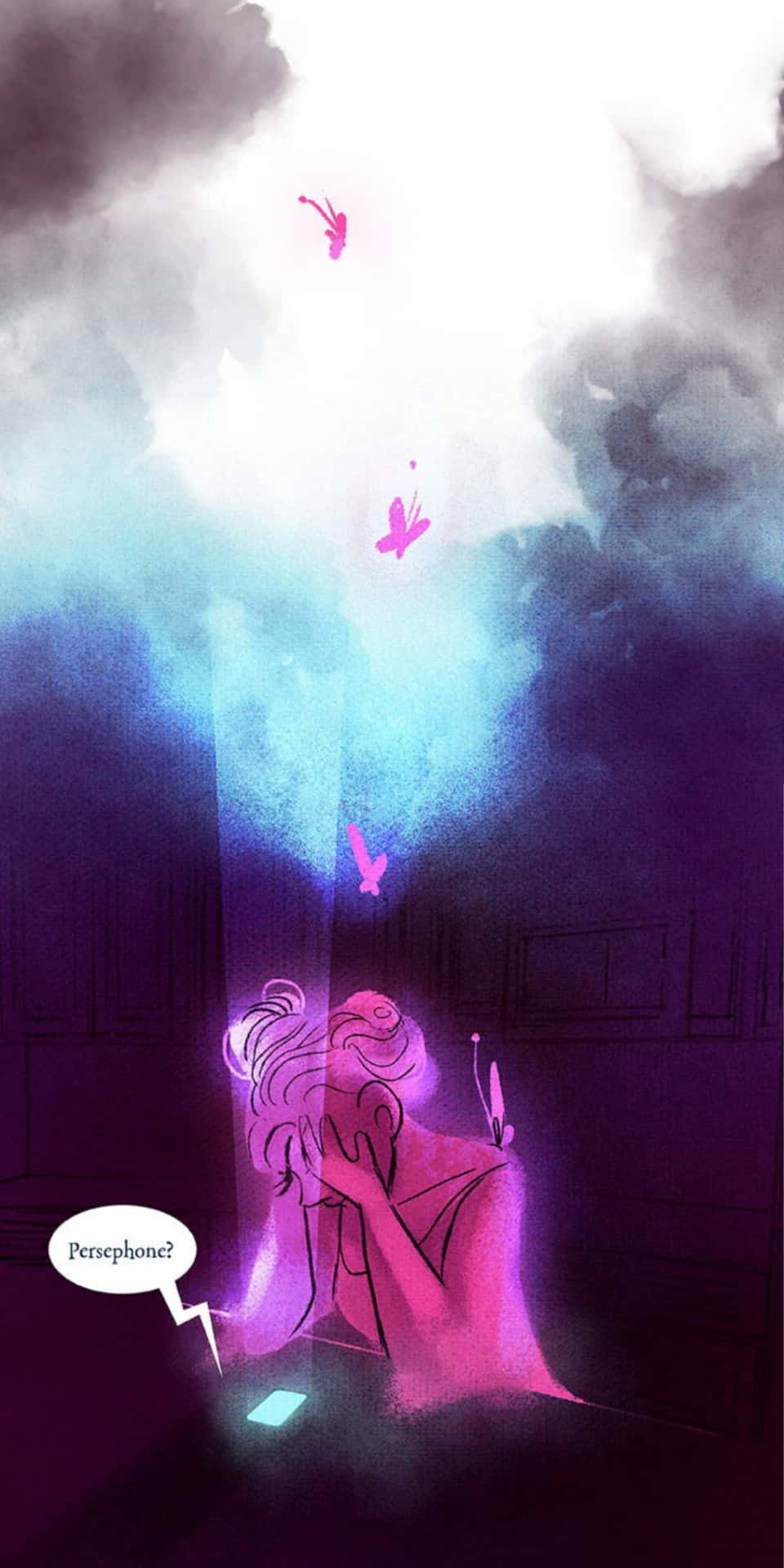 Lore Olympus Webtoon, purple sky, glowing pink figure, Full HD Phone Wallpaper