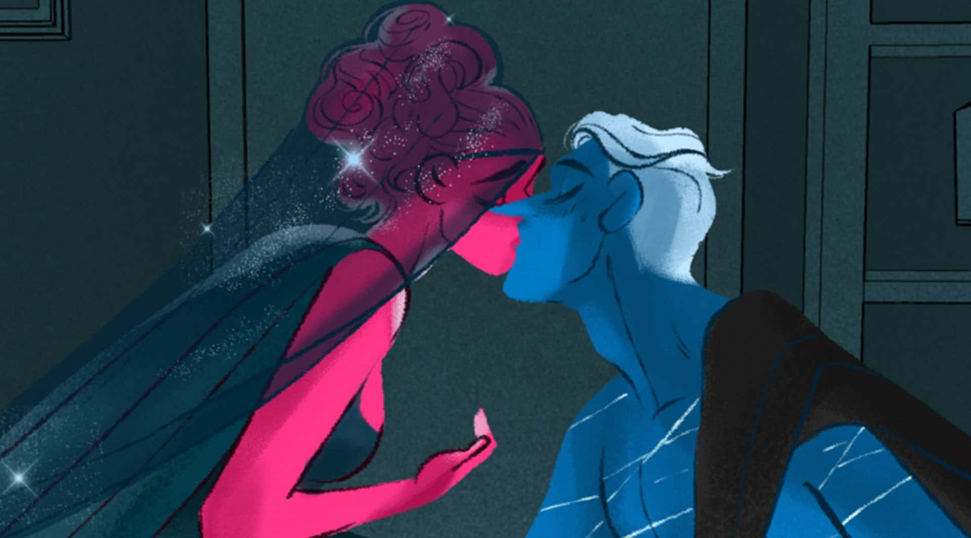 Lore Olympus Webtoon, vibrant pink, vibrant blue, Full HD Desktop Wallpaper