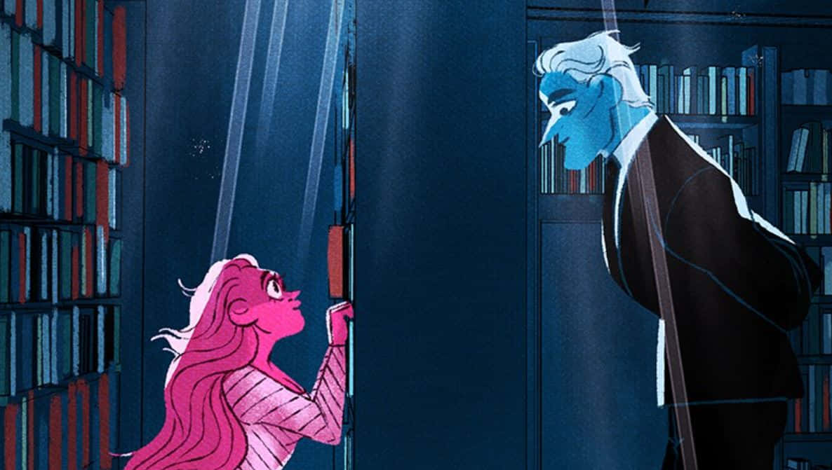 Lore Olympus Webtoon, pink-haired girl, blue-skinned man, SD Desktop Wallpaper