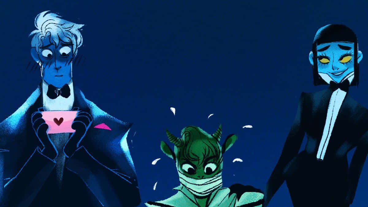 Lore Olympus Webtoon, tuxedos, dark blue background, SD Desktop Wallpaper