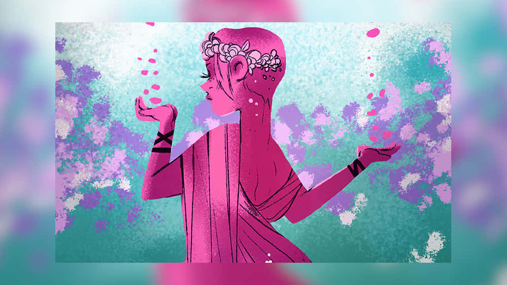 Lore Olympus Webtoon, pink woman, flower in her hair, SD Desktop Wallpaper