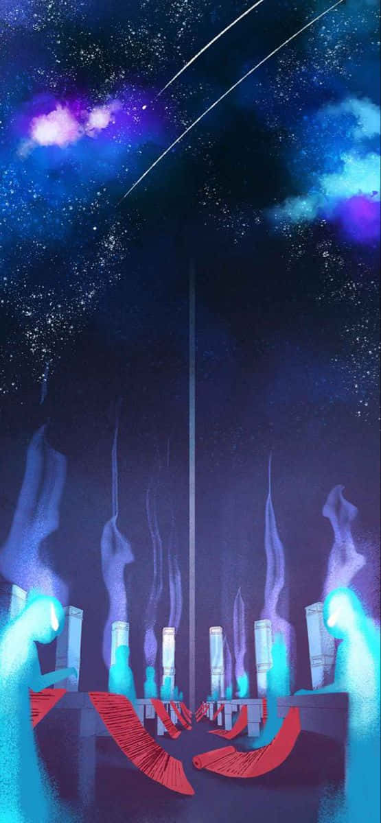 Lore Olympus Webtoon, purple nebulae, shooting stars, SD Phone Wallpaper