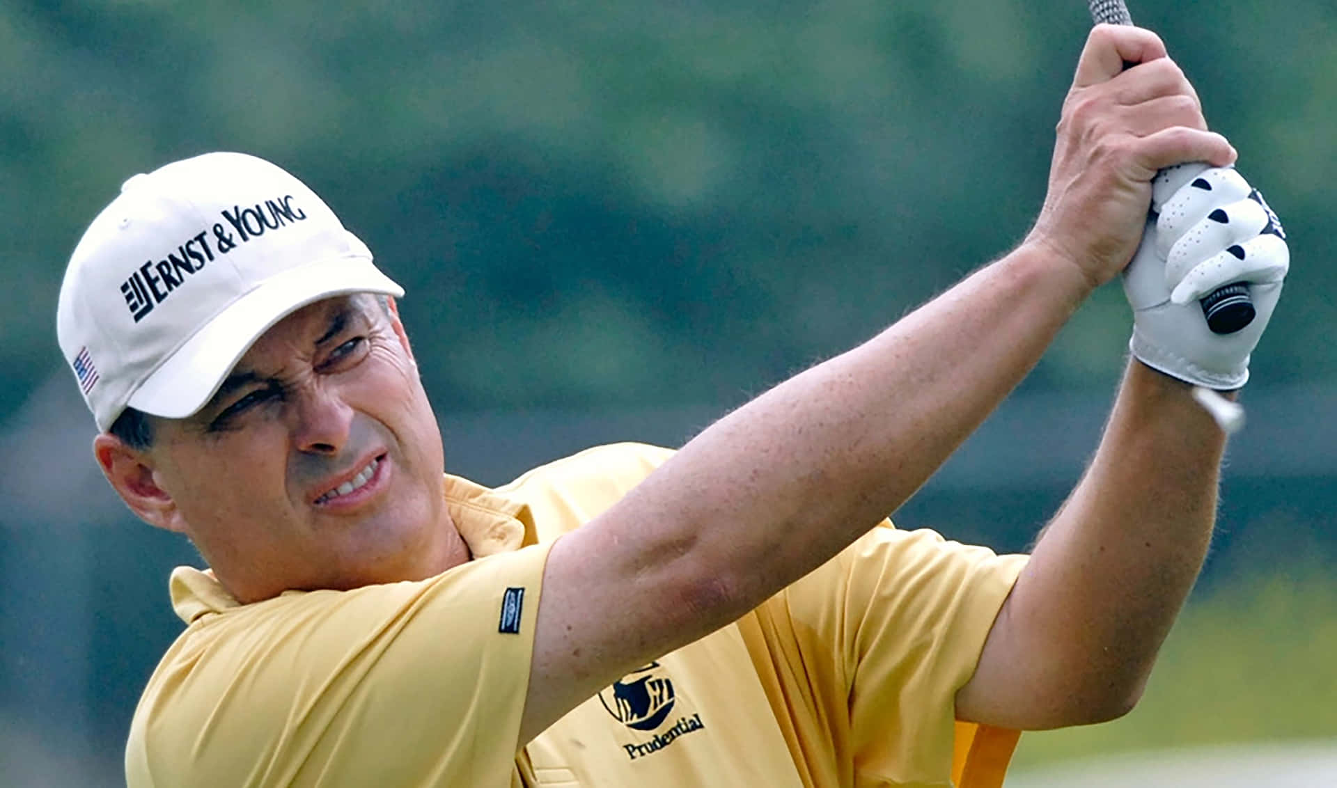 Loren Roberts, yellow shirt, white cap, Full HD Desktop Wallpaper