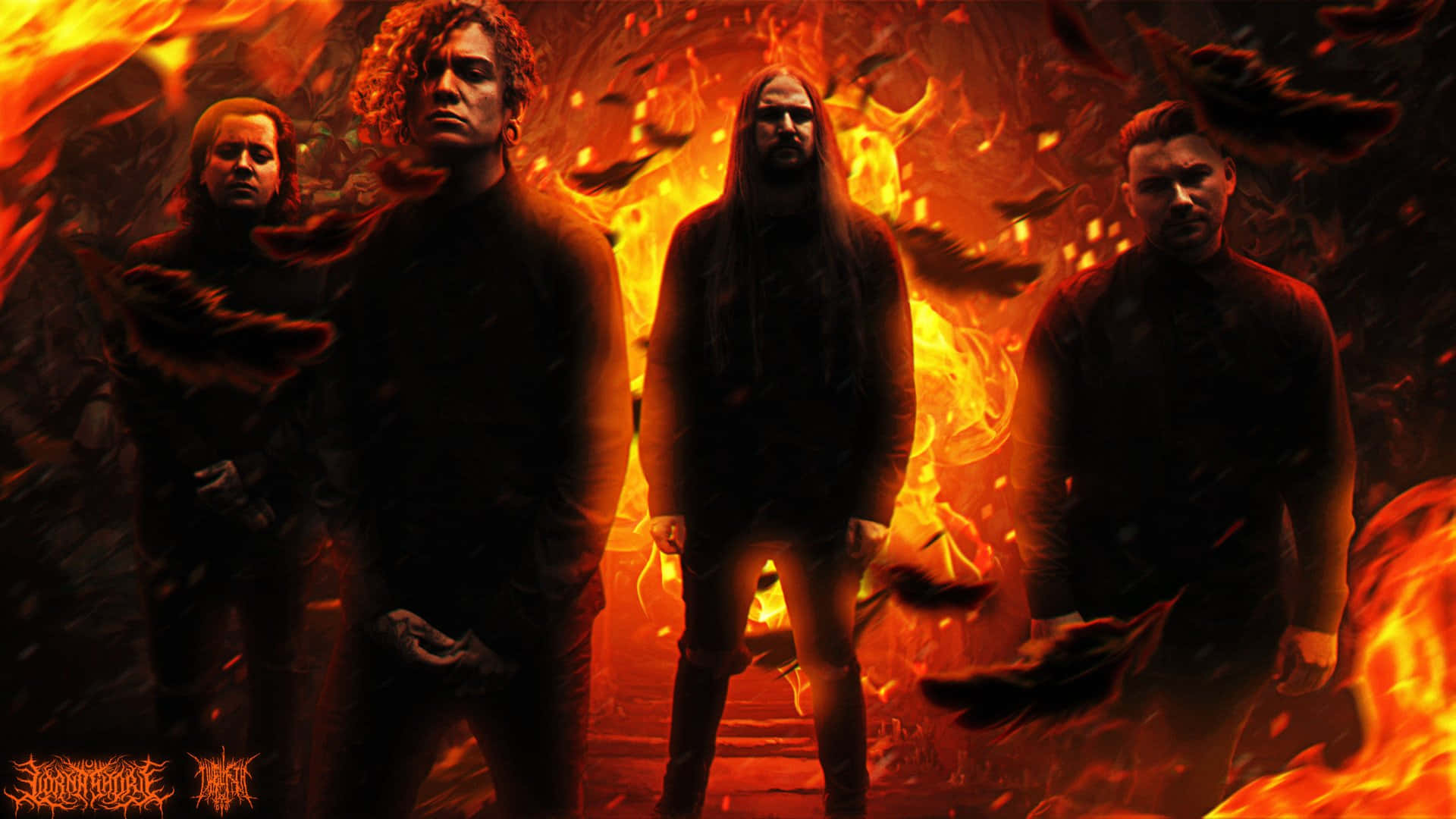 Lorna Shore, flames, orange flames, Full HD Desktop Wallpaper