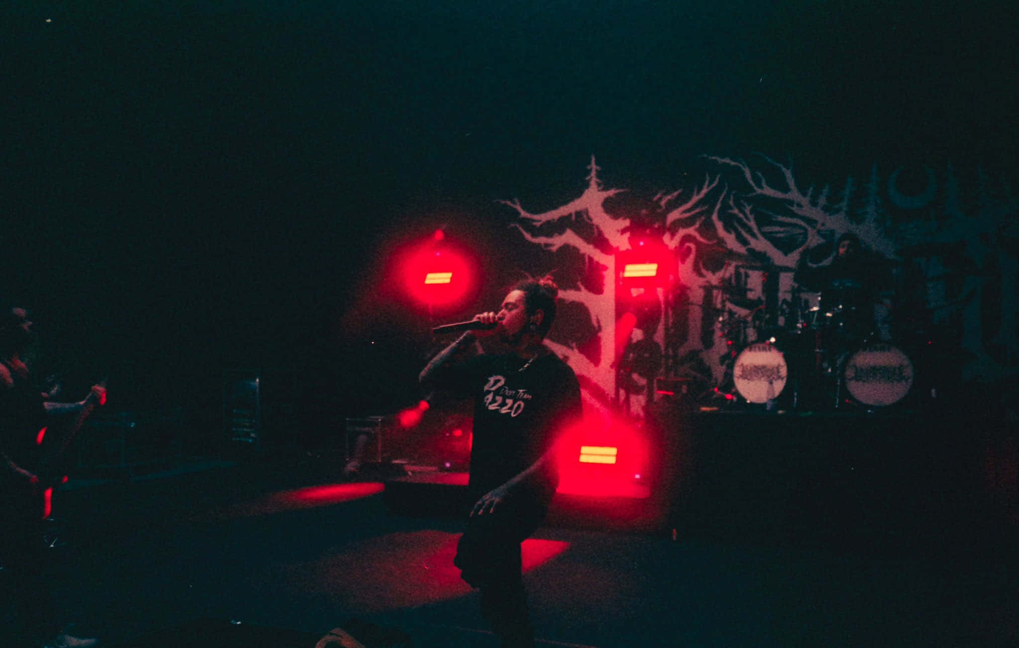 Lorna Shore, red lights, dark backdrop, Full HD Desktop Wallpaper