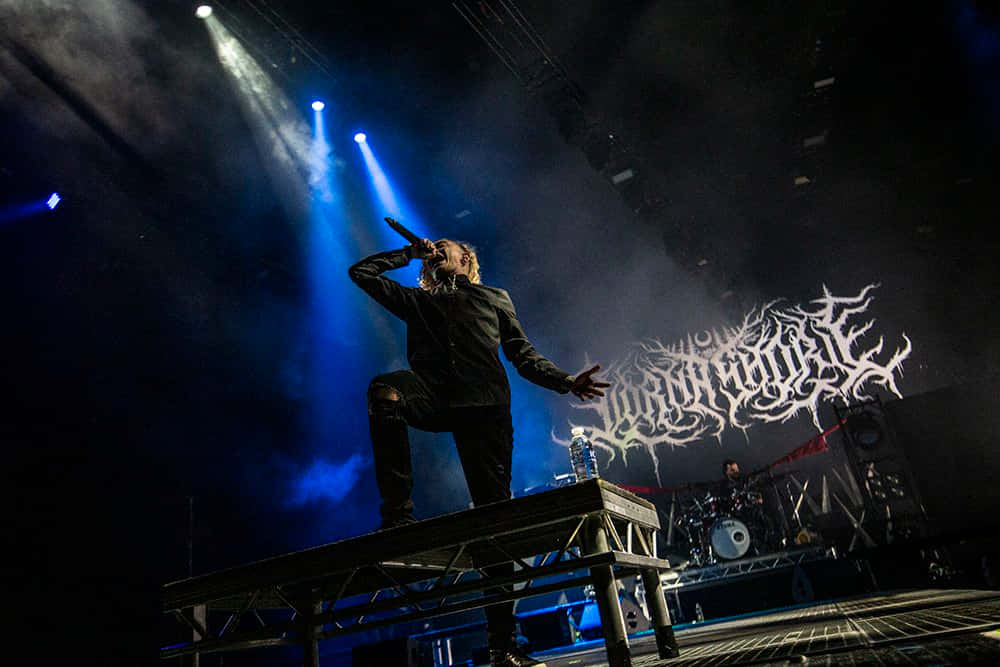 Lorna Shore, black metal band, blue stage lights, SD Desktop Wallpaper