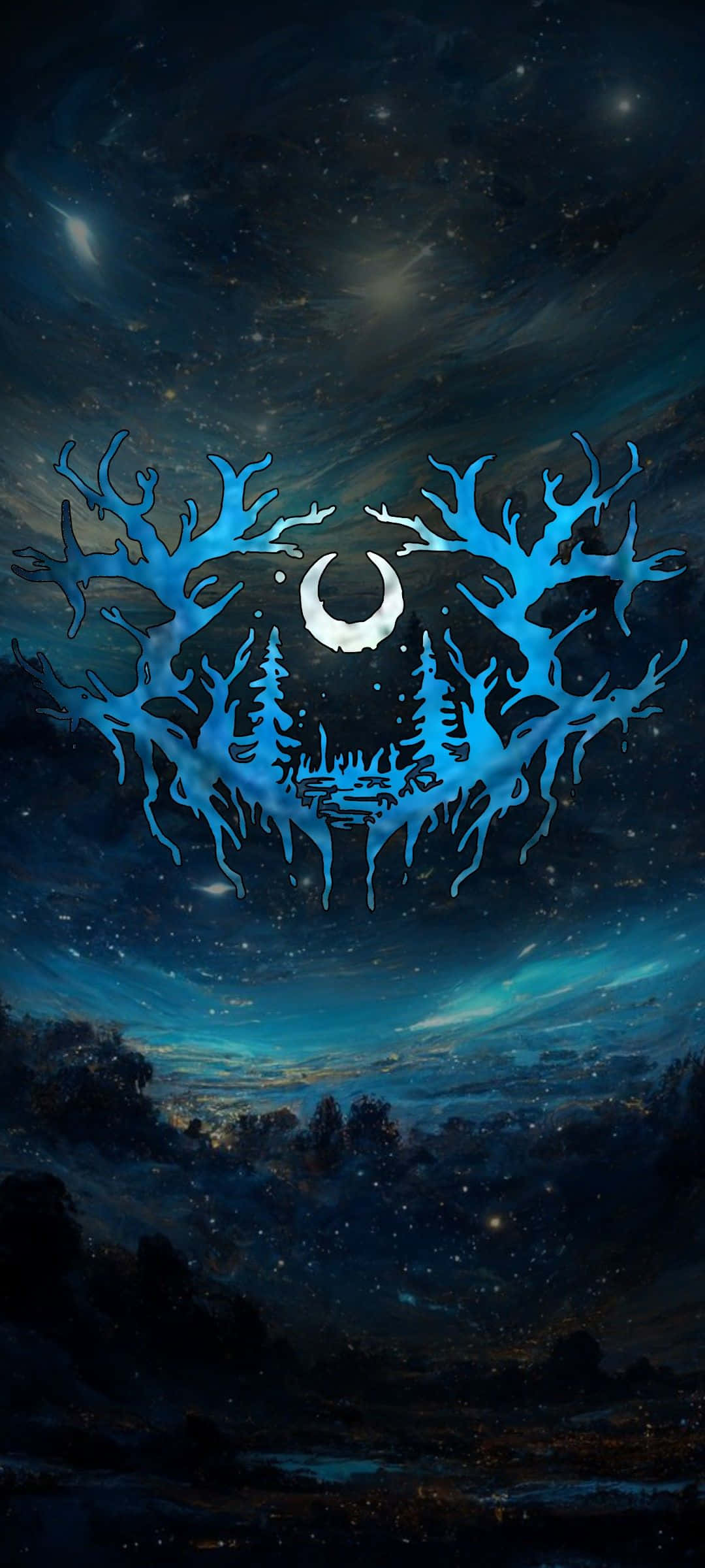 Lorna Shore, band logo, glowing blue antlered silhouette, Full HD Phone Wallpaper