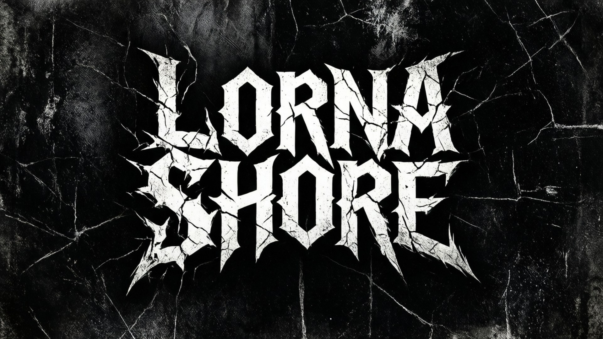 Lorna Shore, white cracked text, dark textured background, Full HD Desktop Wallpaper