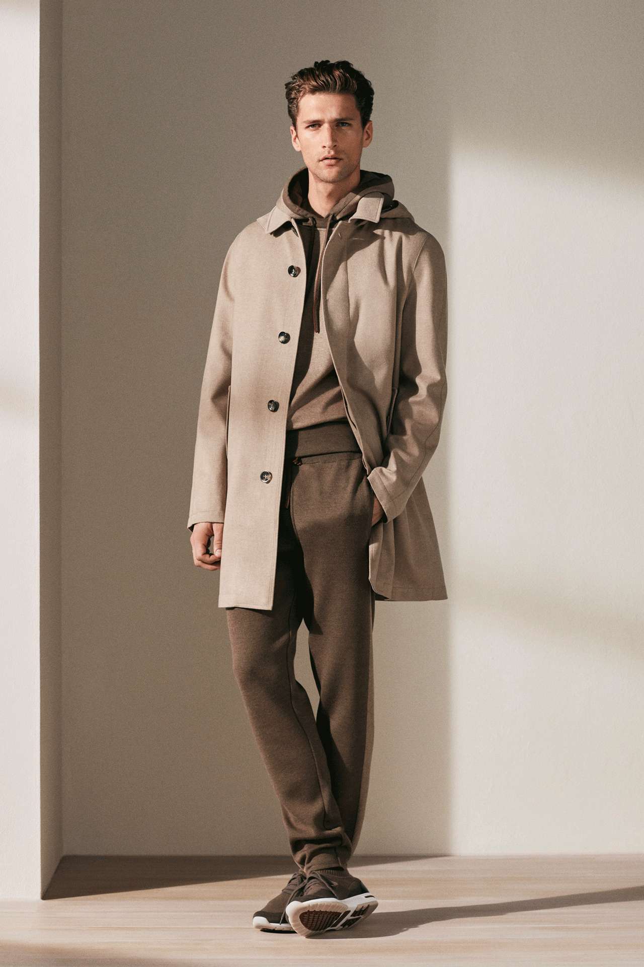 Loro Piana, beige trench coat, brown hoodie, Full HD Phone Wallpaper