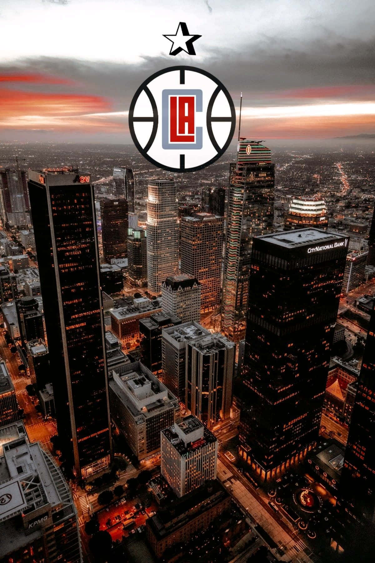 LA Clippers logo, Los Angeles skyline, skyscrapers, HD Phone Wallpaper