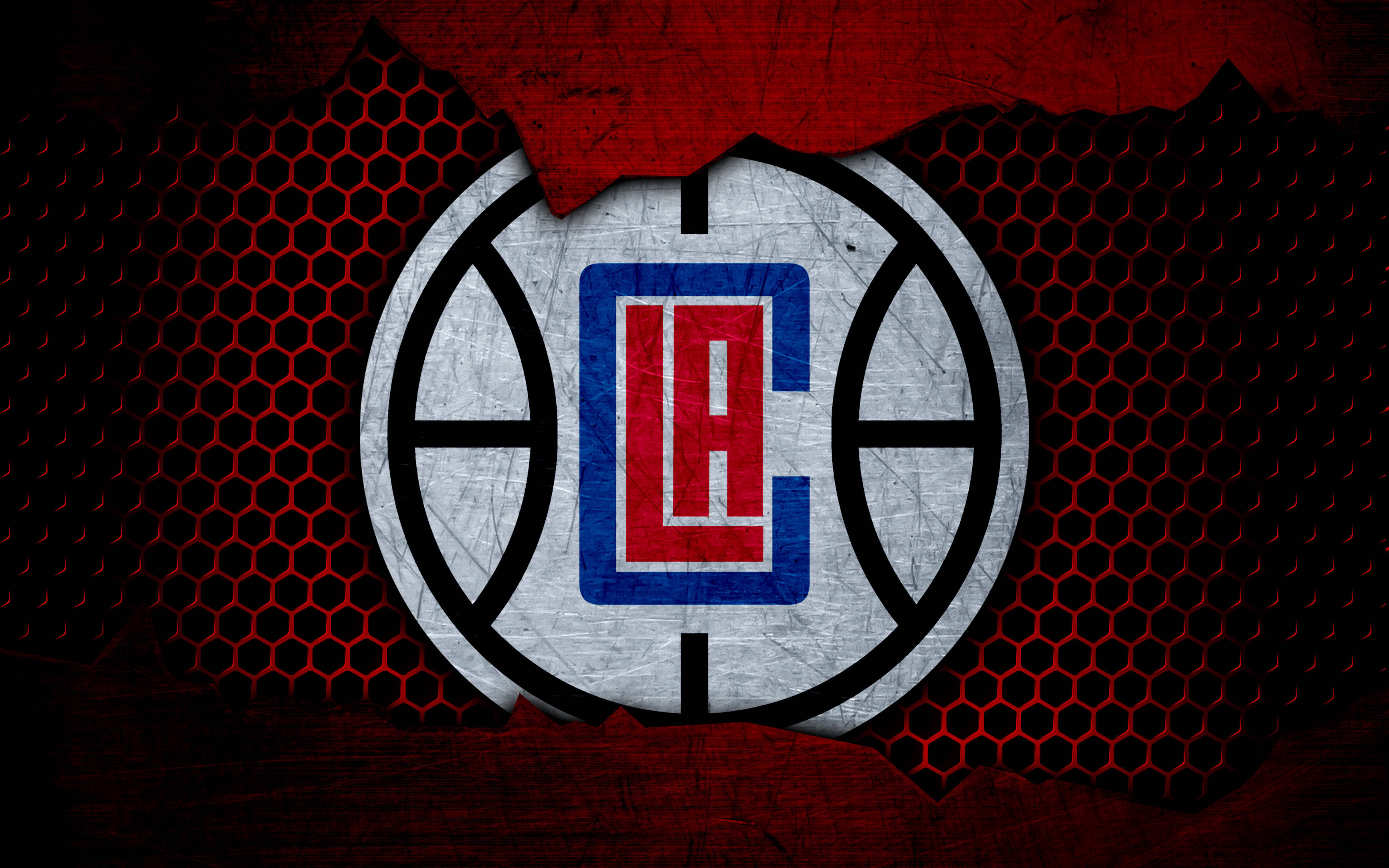 Los Angeles Clippers, grunge metal, red hexagonal mesh, 4K Desktop Wallpaper