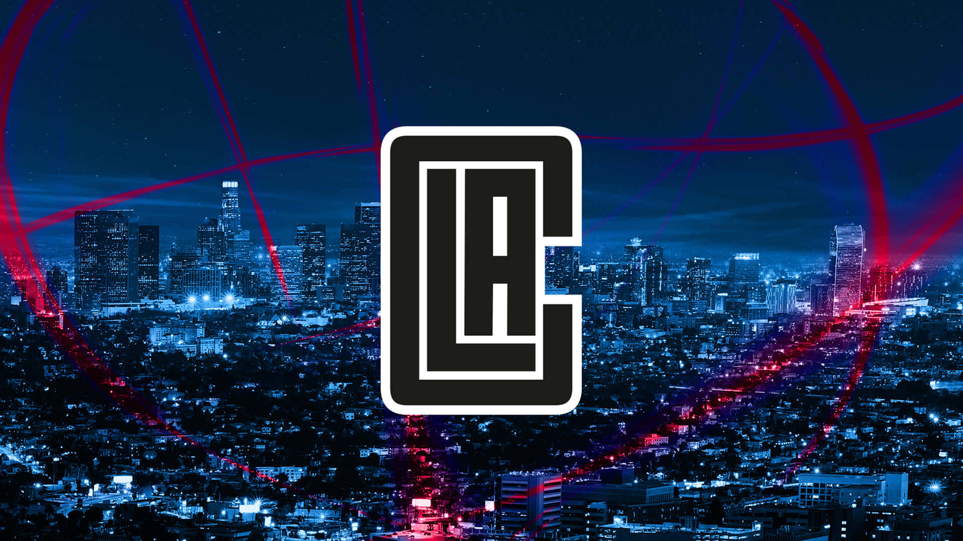 LA Clippers, night cityscape, neon red laser beams, Full HD Desktop Wallpaper