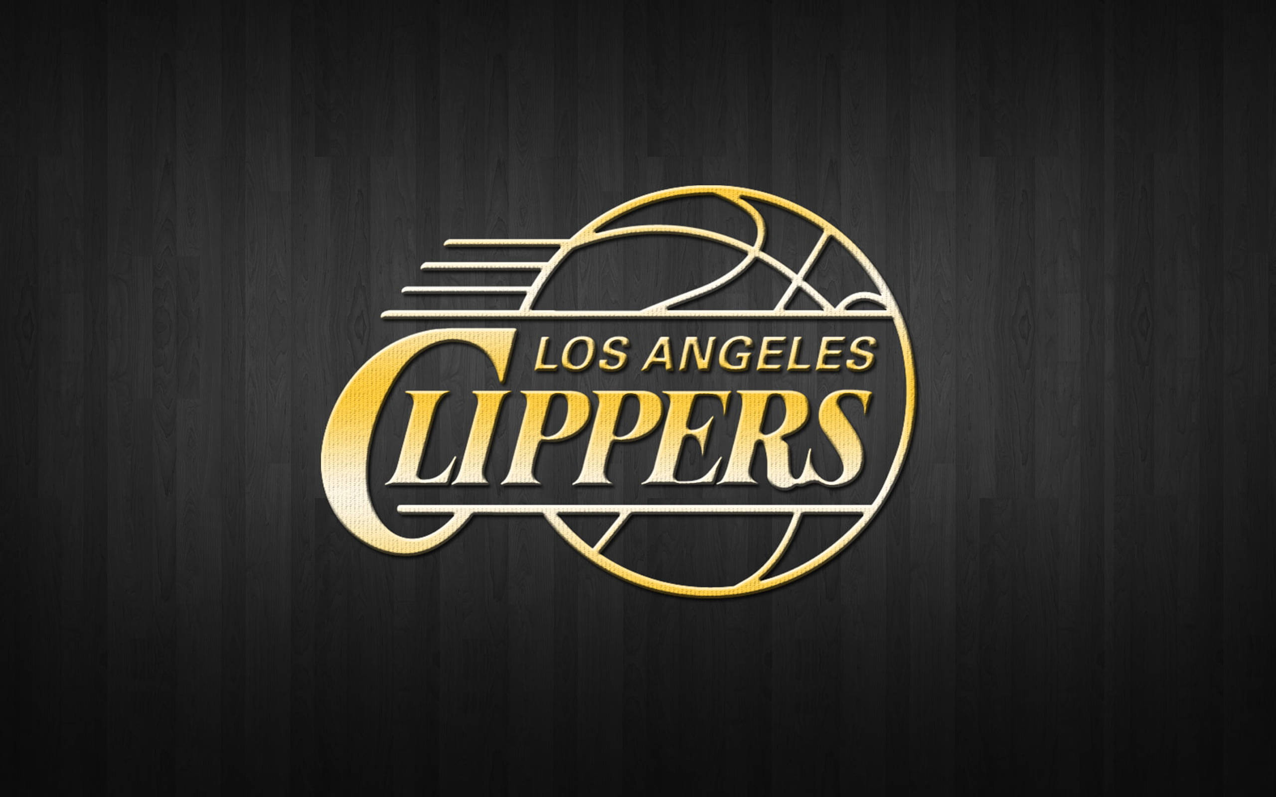 Los Angeles Clippers, Golden Logo, dark wooden background, 2K Desktop Wallpaper
