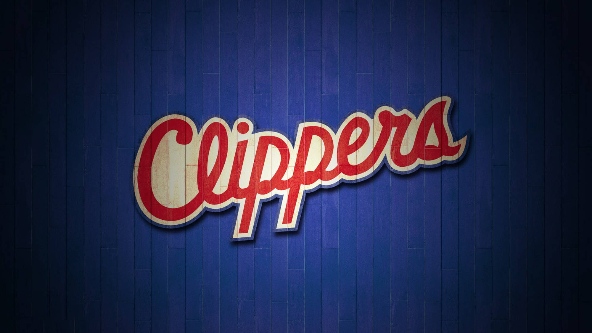 Los Angeles Clippers, blue wooden wall, red and white script, Full HD Desktop Wallpaper