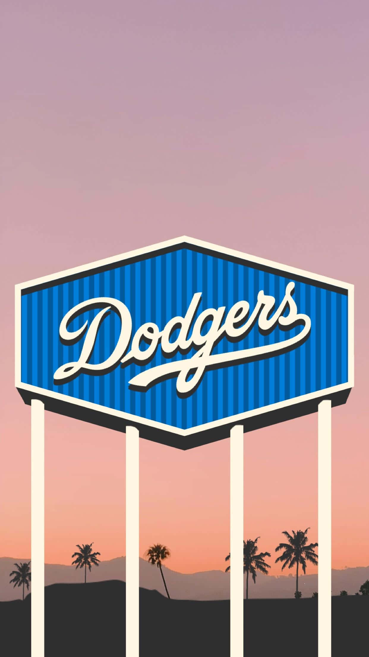 Los Angeles Dodgers, retro blue Dodgers sign, pink and orange sunset sky, Full HD Phone Wallpaper