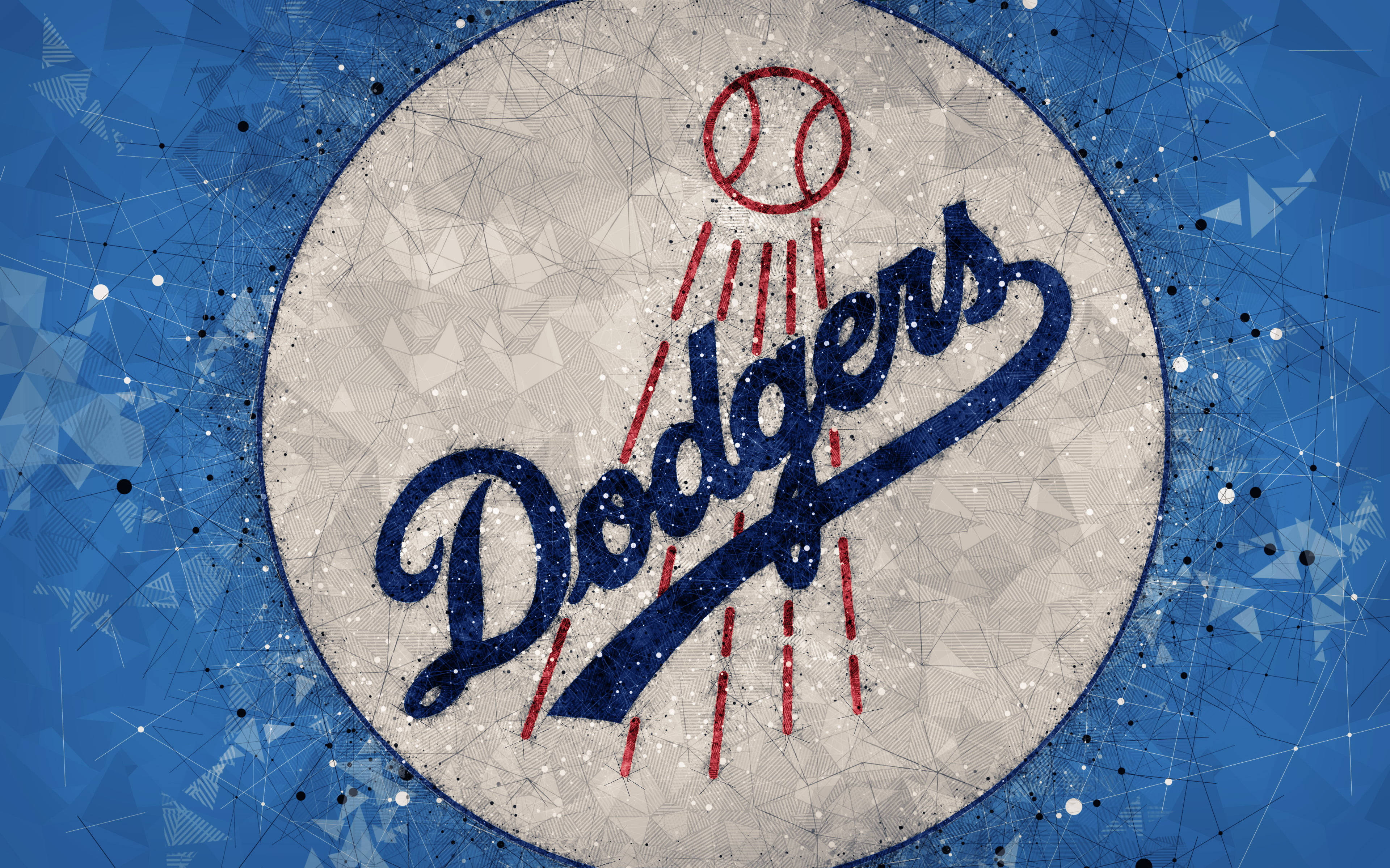 Los Angeles Dodgers, red stitching, blue script, 4K Desktop Wallpaper