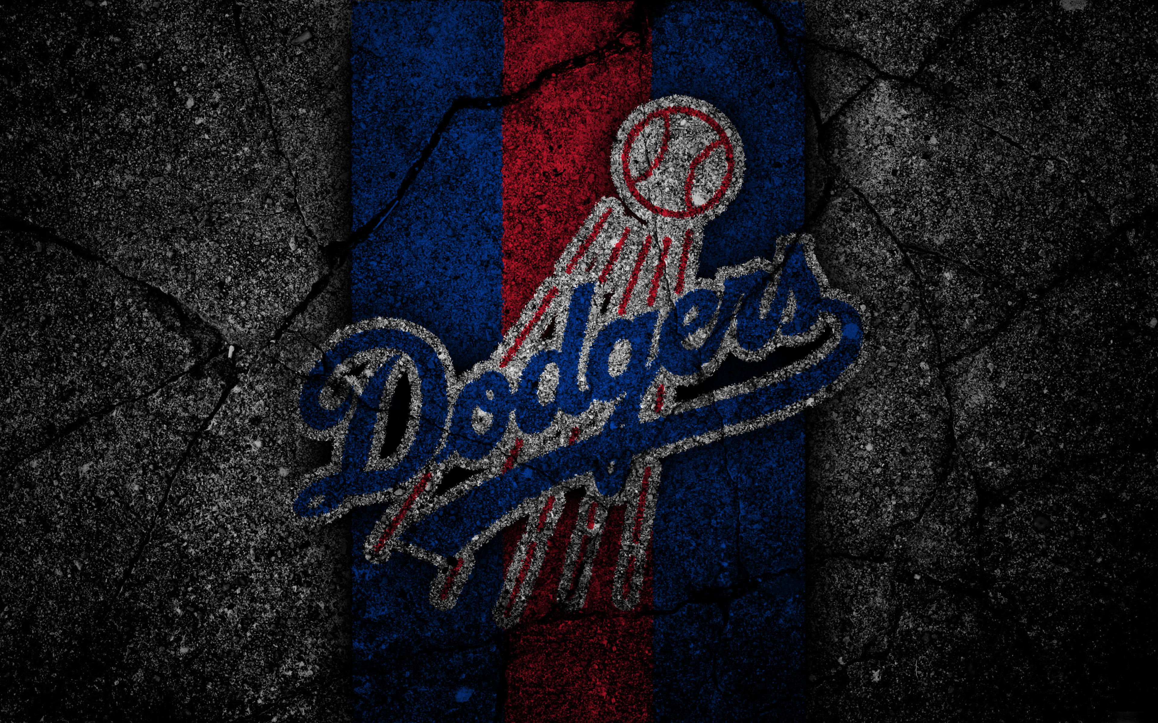 Los Angeles Dodgers, Dodgers logo, red and blue stripes, 4K Desktop Wallpaper