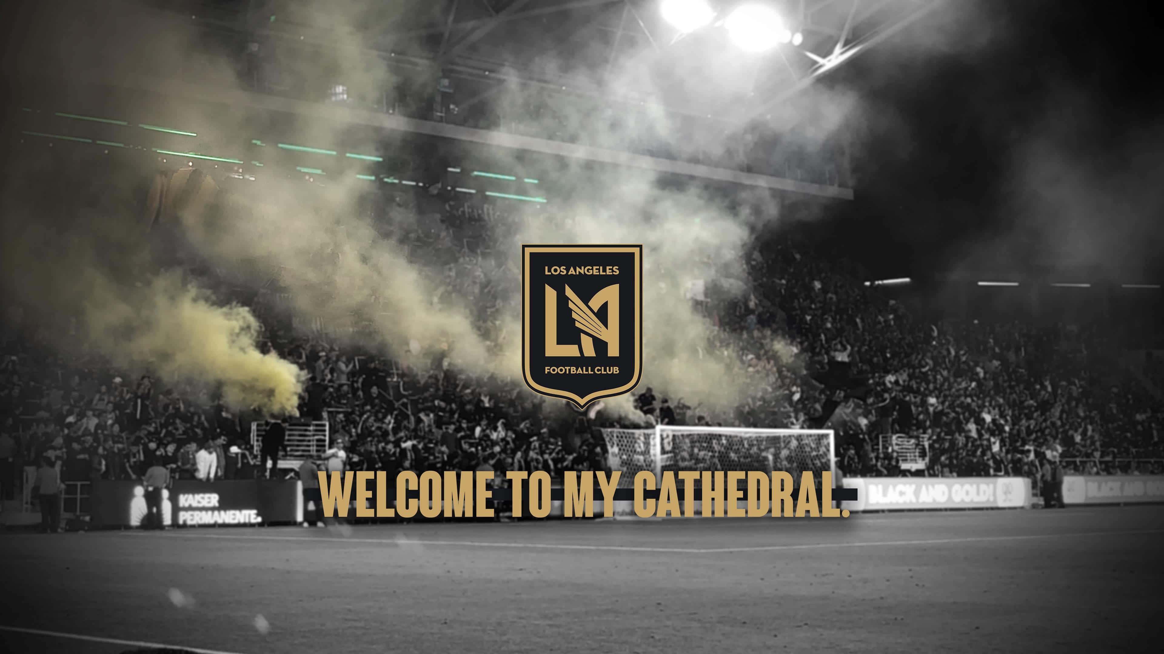 Los Angeles FC, Welcome To My Cathedral, black and white stadium scene, 4K Desktop Wallpaper