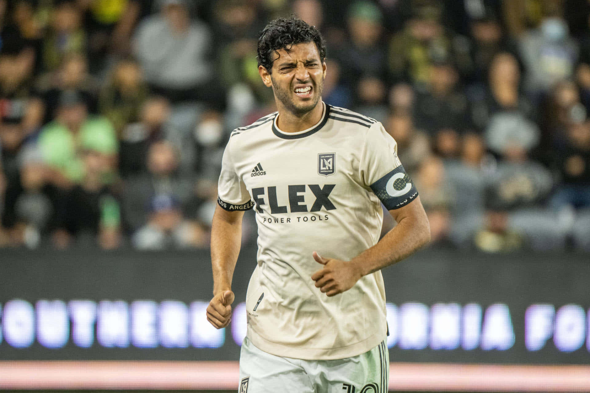Los Angeles FC, beige LAFC jersey, night game, Full HD Desktop Wallpaper