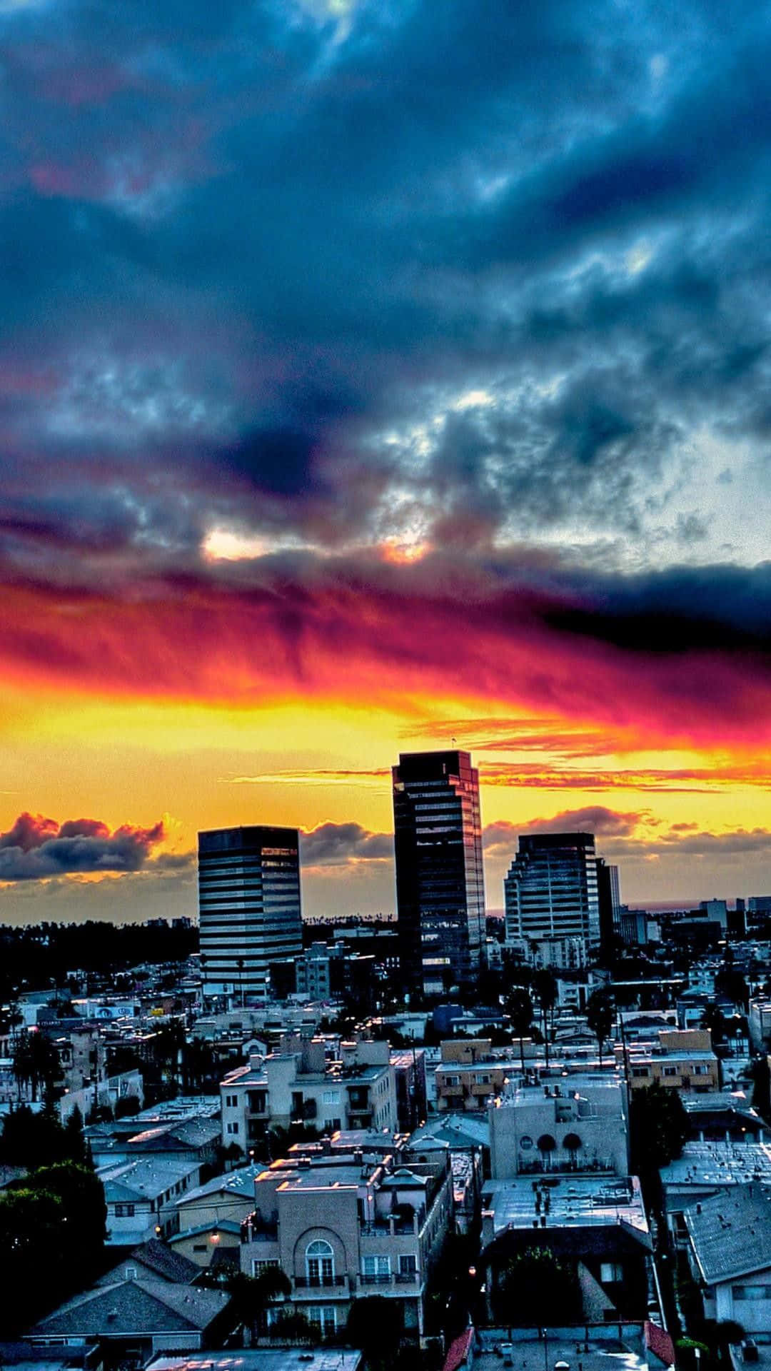 Los Angeles, sunset, fiery orange, Full HD Phone Wallpaper