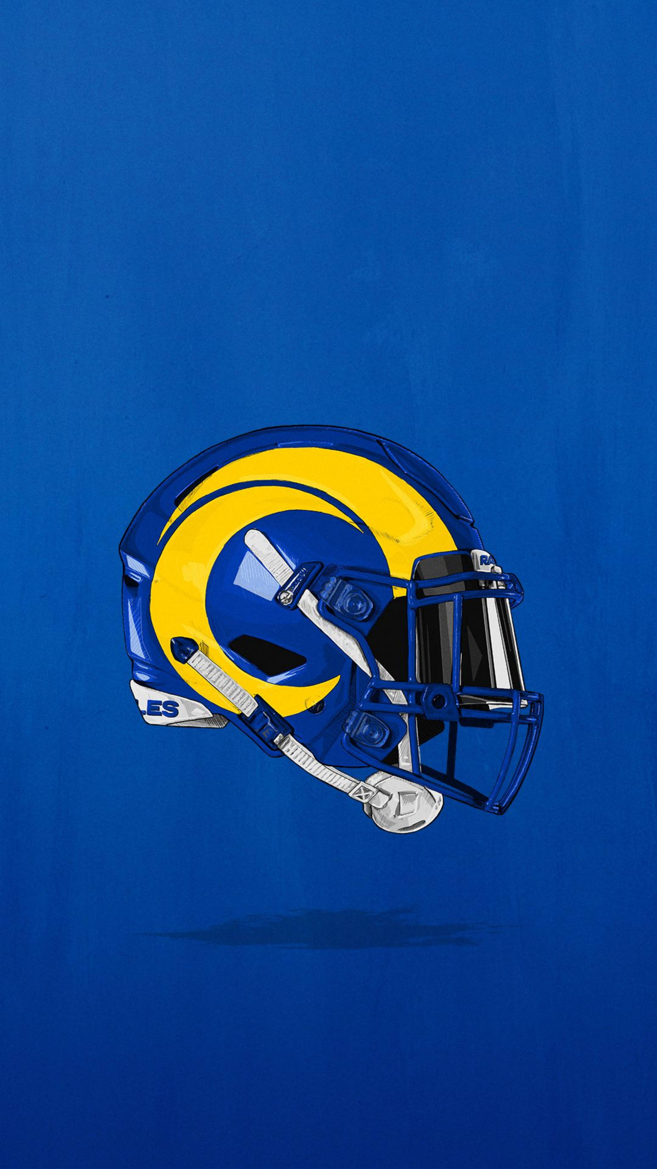 Los Angeles Rams, glossy blue and yellow, football helmet, 4K Phone Wallpaper