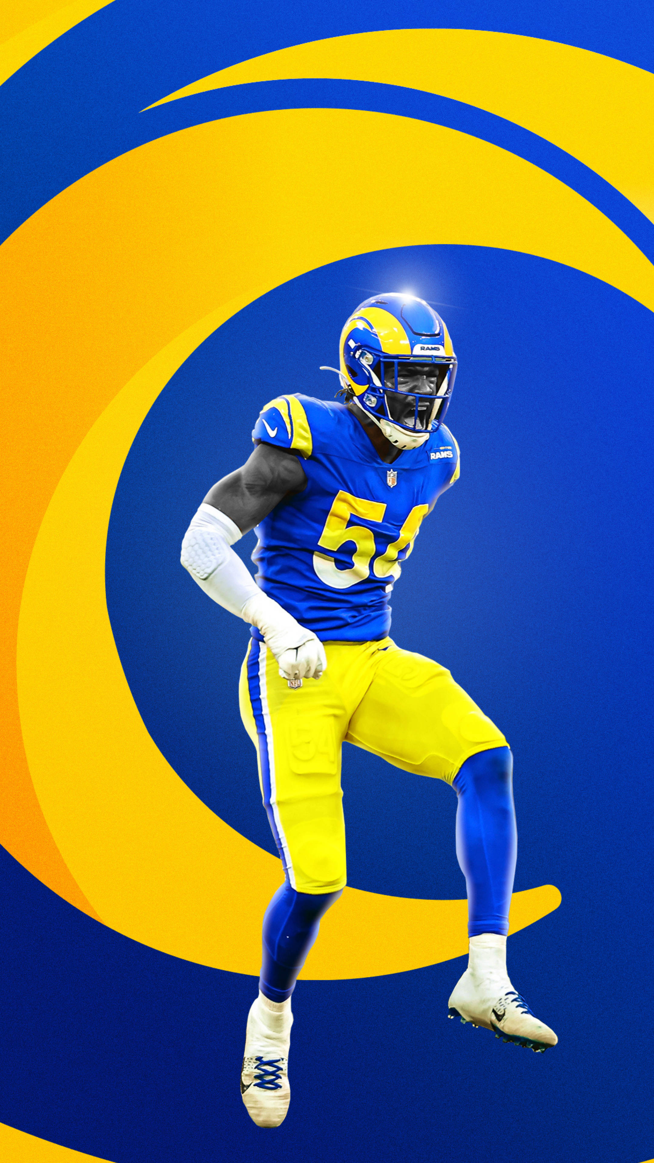 Los Angeles Rams, 54, blue and yellow uniform, 4K Phone Wallpaper