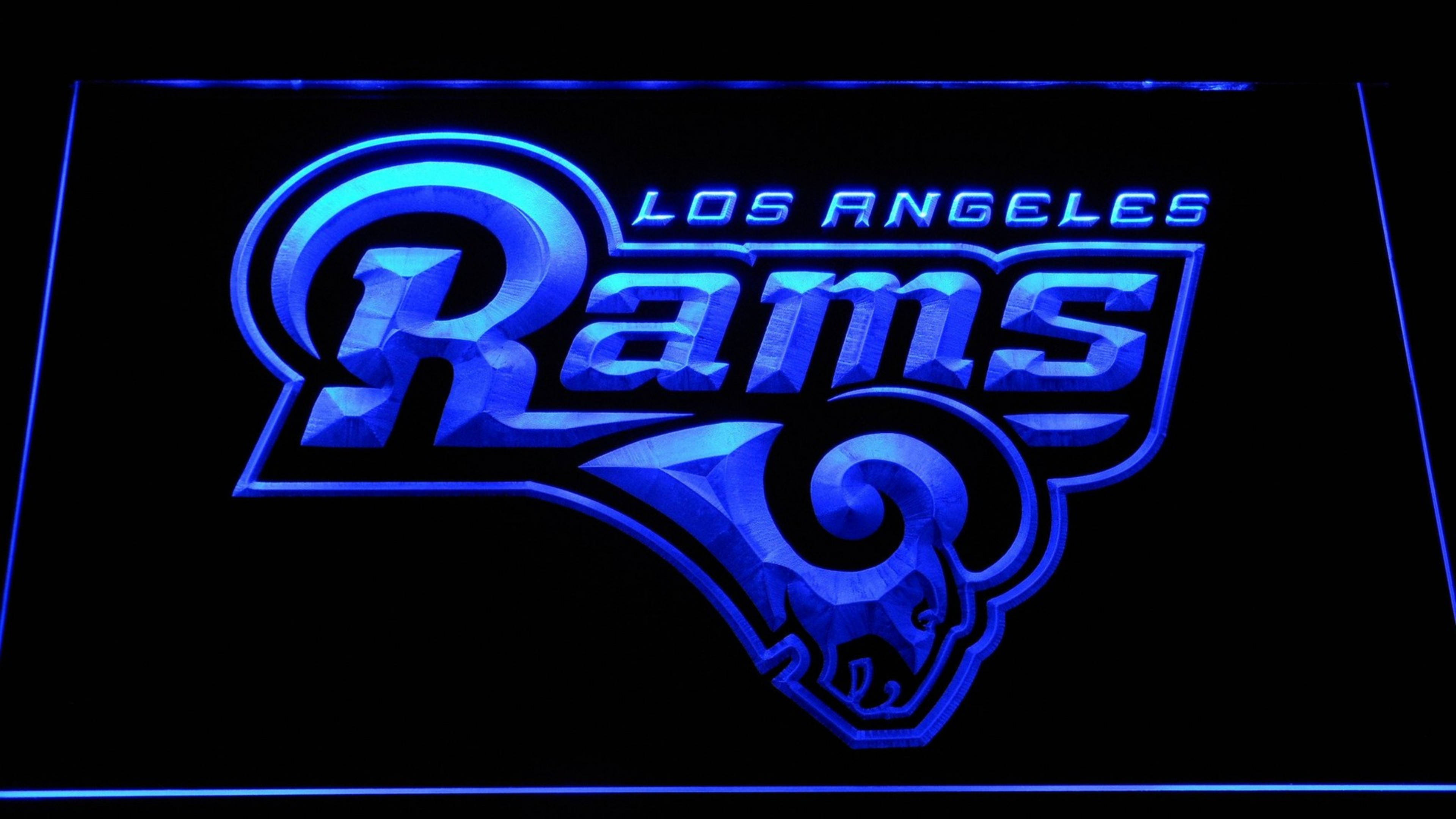 Los Angeles Rams, neon blue, glowing blue neon sign, 4K Desktop Wallpaper