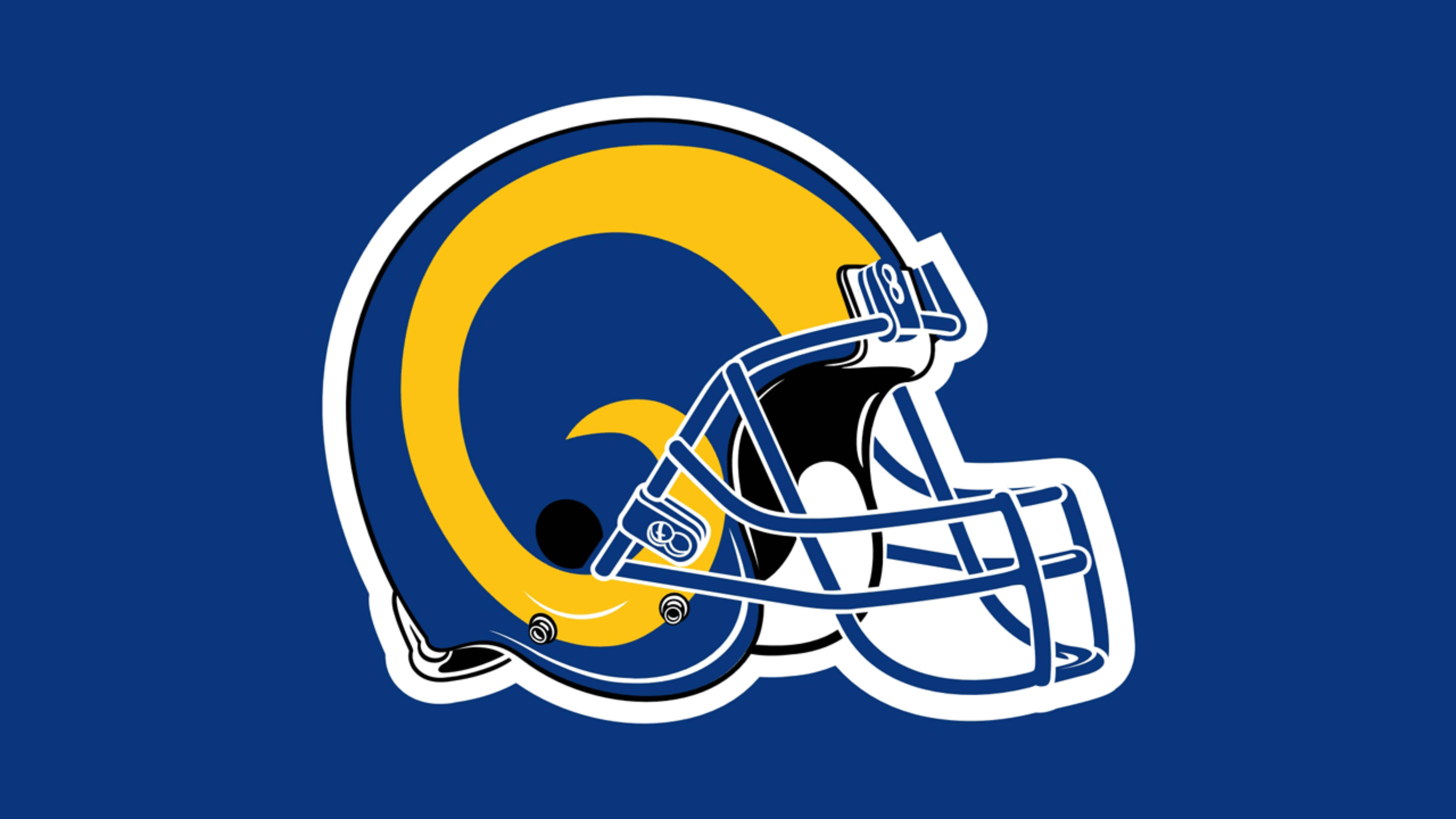 Los Angeles Rams, football helmet, yellow ram horn logo, 4K Desktop Wallpaper