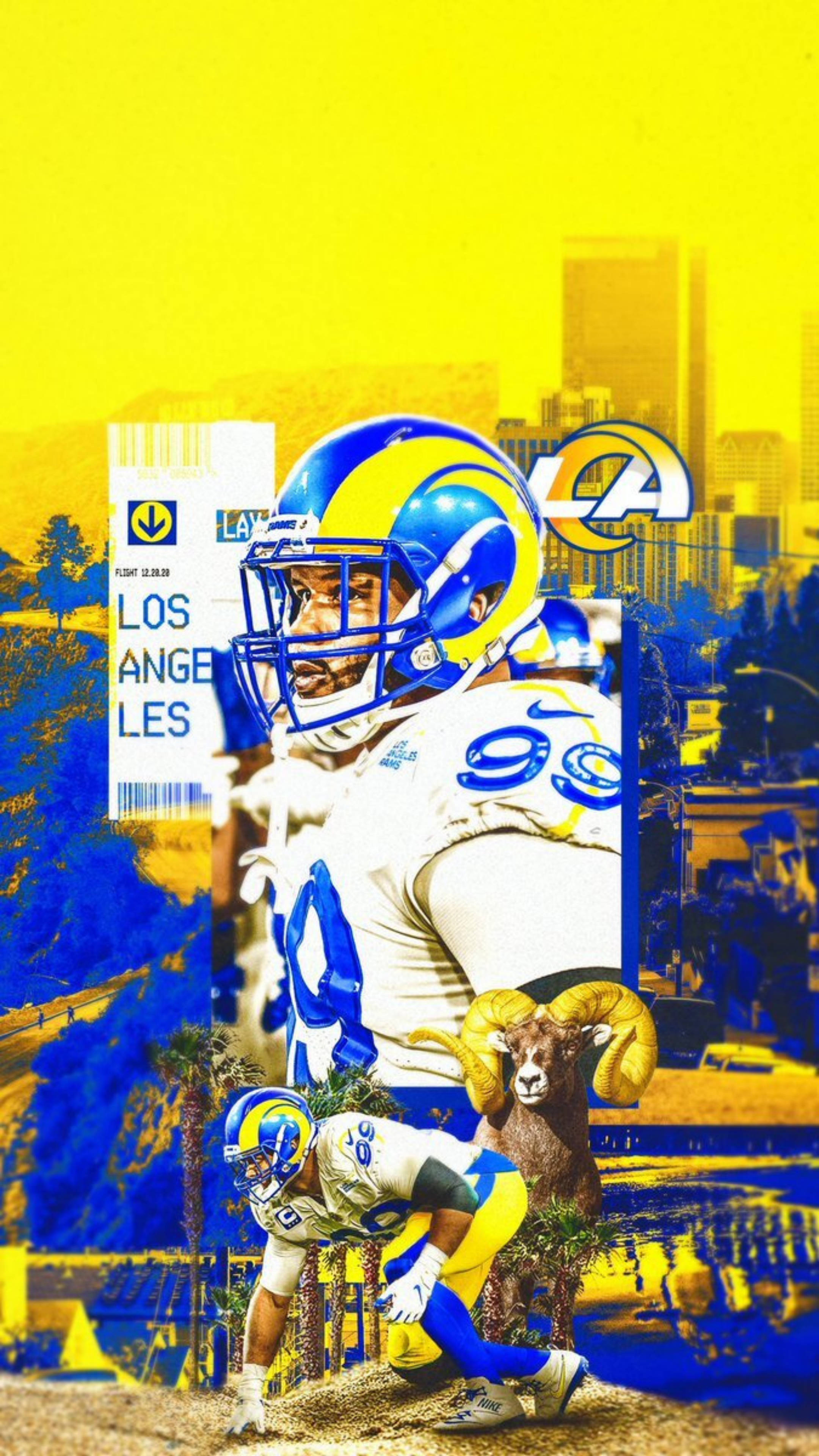Los Angeles Rams, Player 99, vibrant yellow and blue, 4K Phone Wallpaper