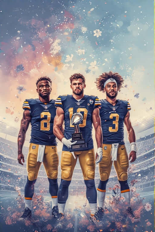blue and gold uniforms, trophy, confetti, SD Phone Wallpaper