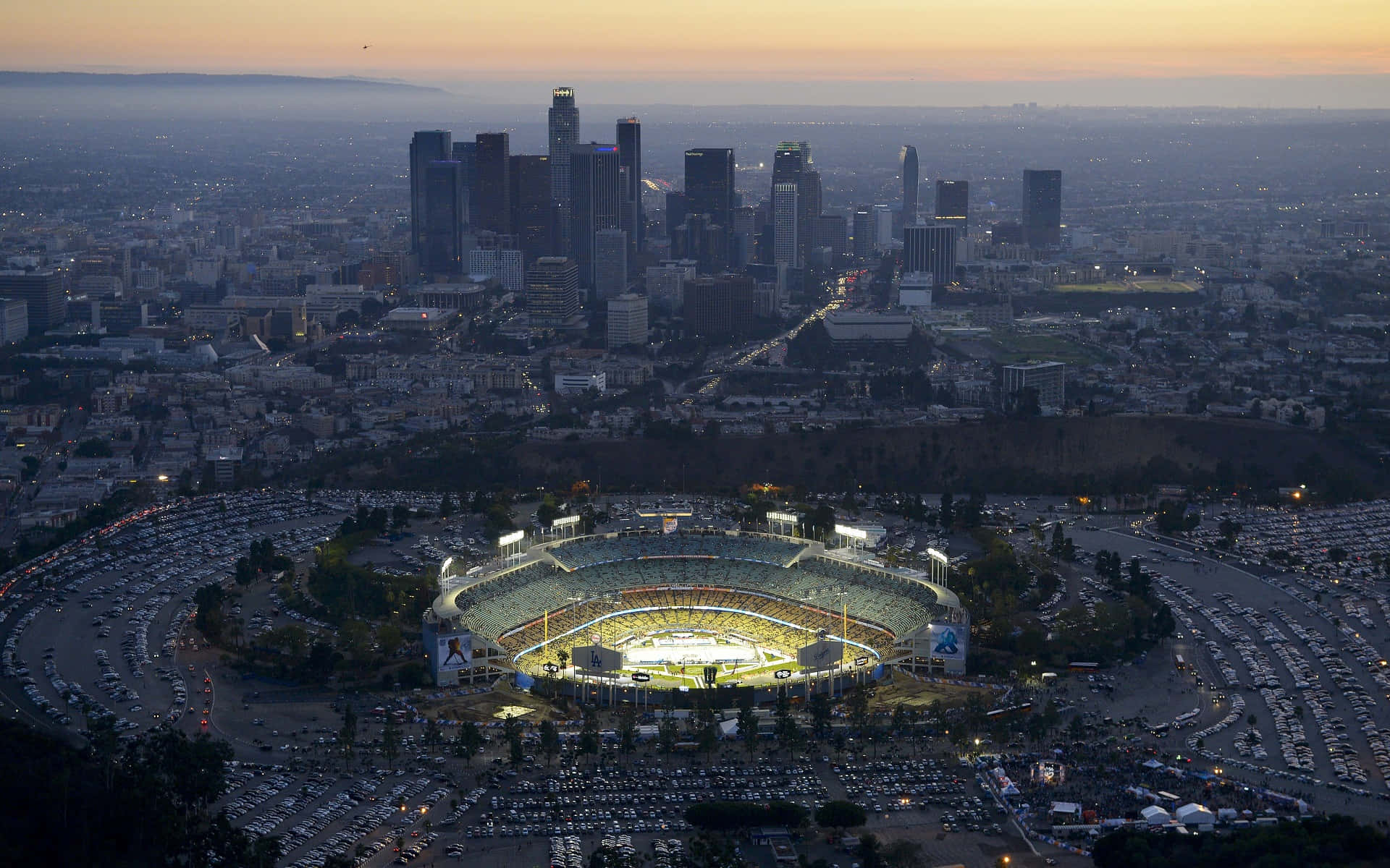 Los Angeles, sunrise, skyline, Full HD Desktop Wallpaper