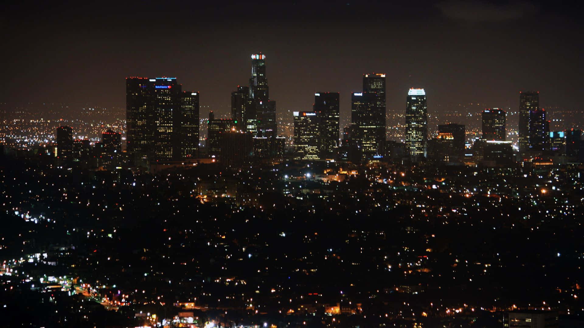 Los Angeles, flickering city skyline, night view, Full HD Desktop Wallpaper
