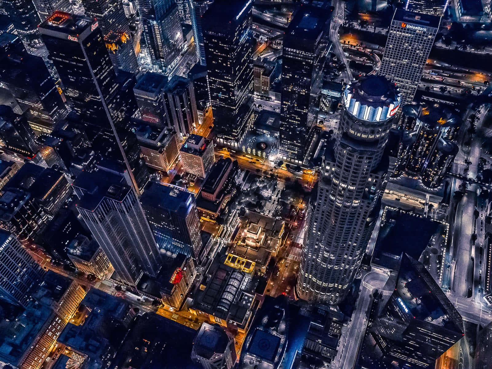 Los Angeles Skyline, night, towering skyscrapers, HD Desktop Wallpaper
