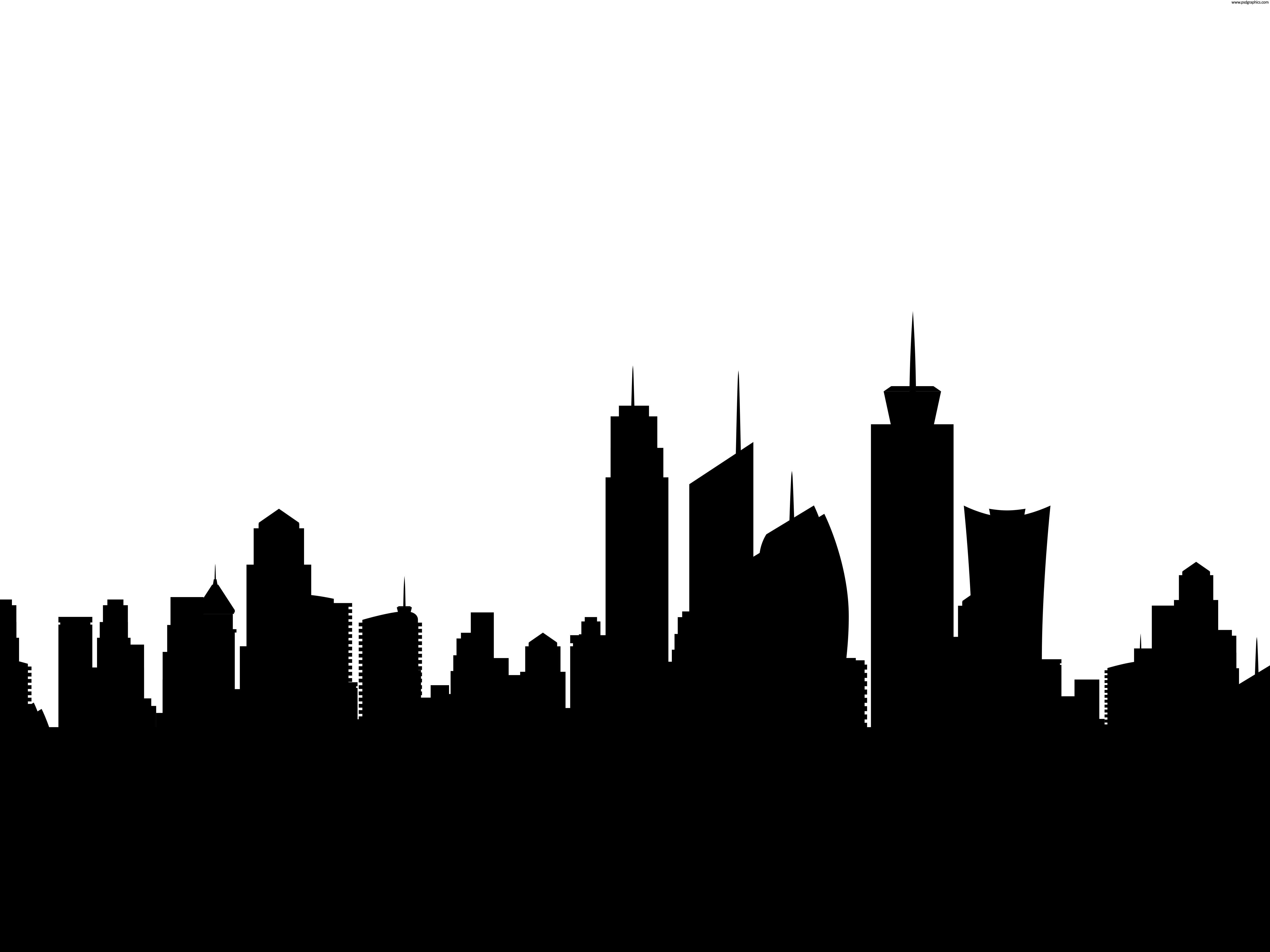 Los Angeles Skyline, black silhouette, stark white background, 4K Desktop Wallpaper