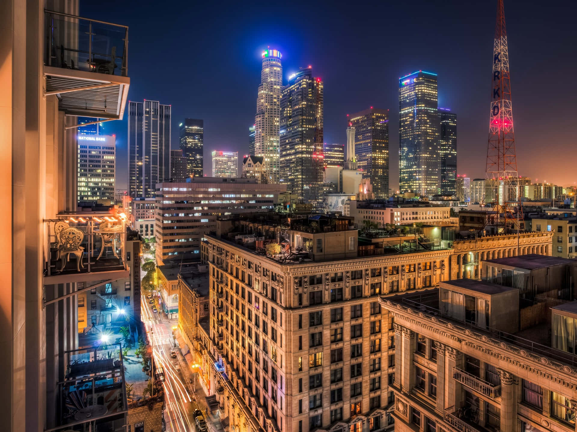 Los Angeles Skyline, night, skyscrapers, Full HD Desktop Wallpaper