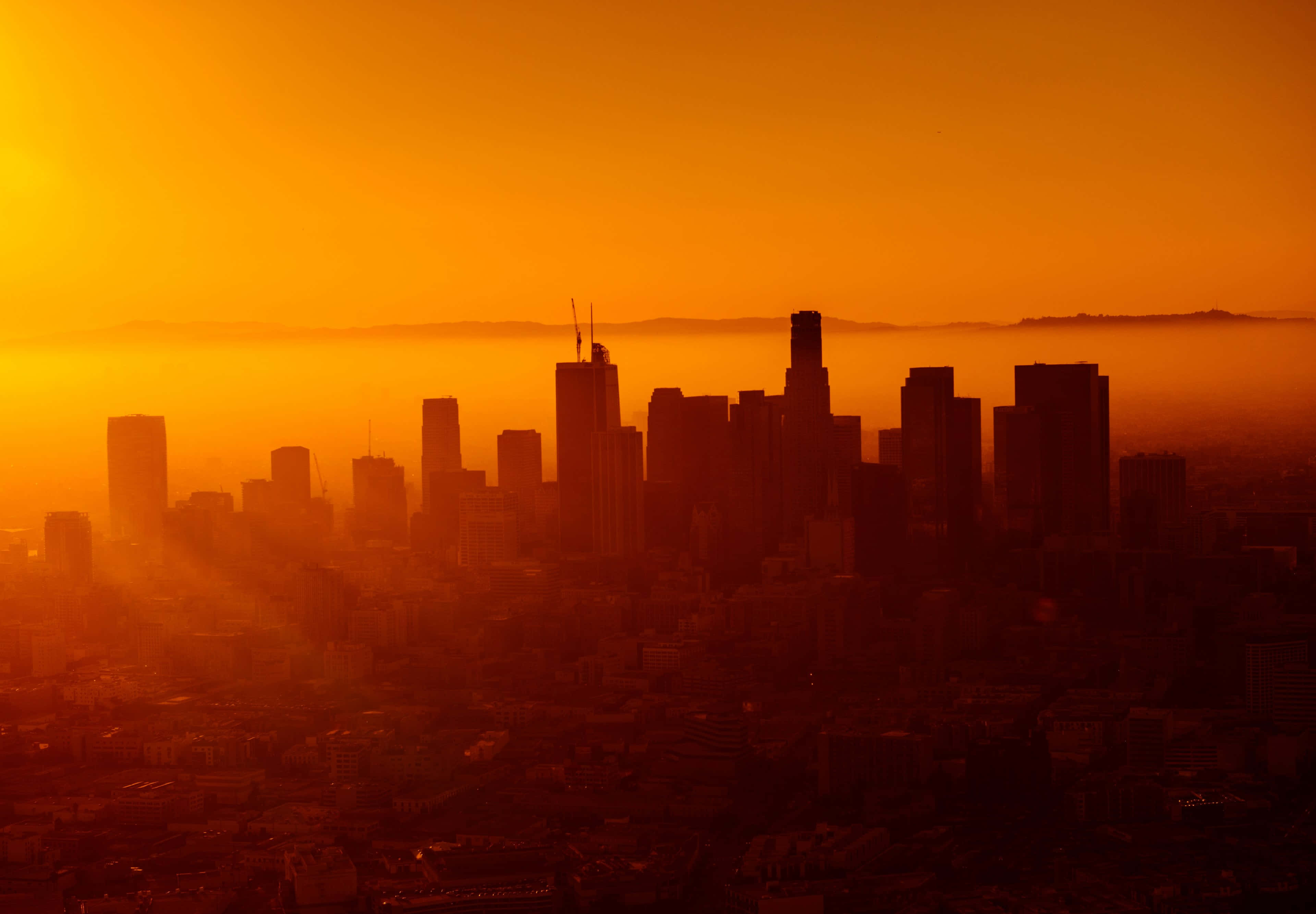 Los Angeles, blazing sunset, fiery orange sunrise, 4K Desktop Wallpaper