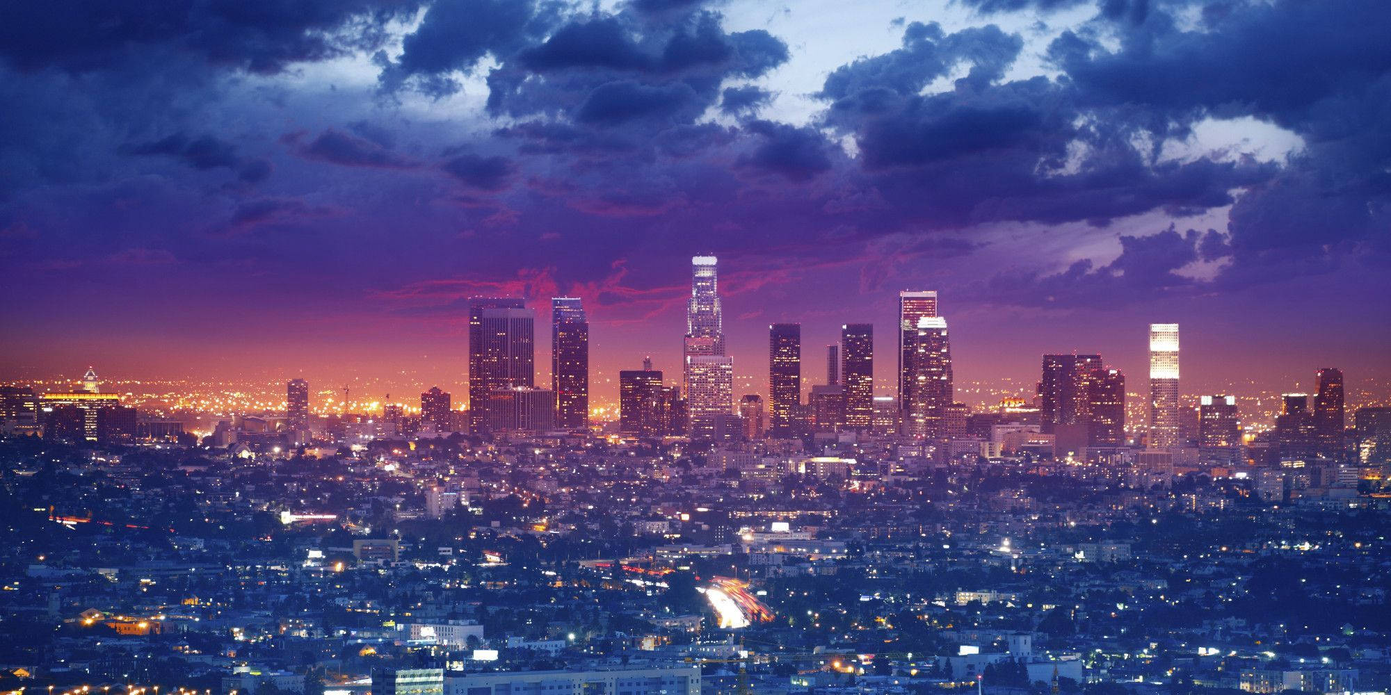 Los Angeles Skyline, dusk, towering skyscrapers, Full HD Desktop Wallpaper