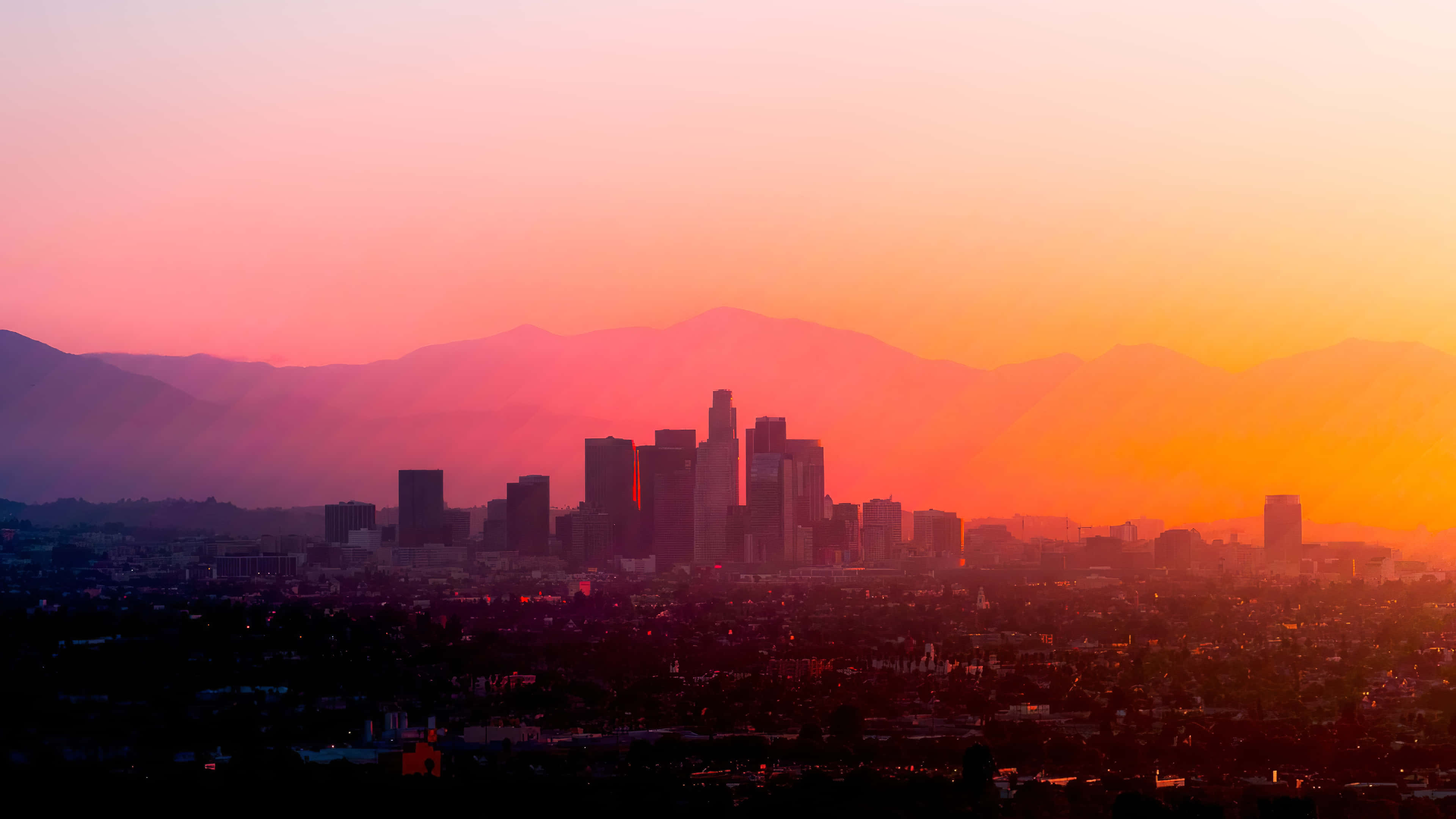 Los Angeles, gradient, pink and orange sunset, 4K Desktop Wallpaper
