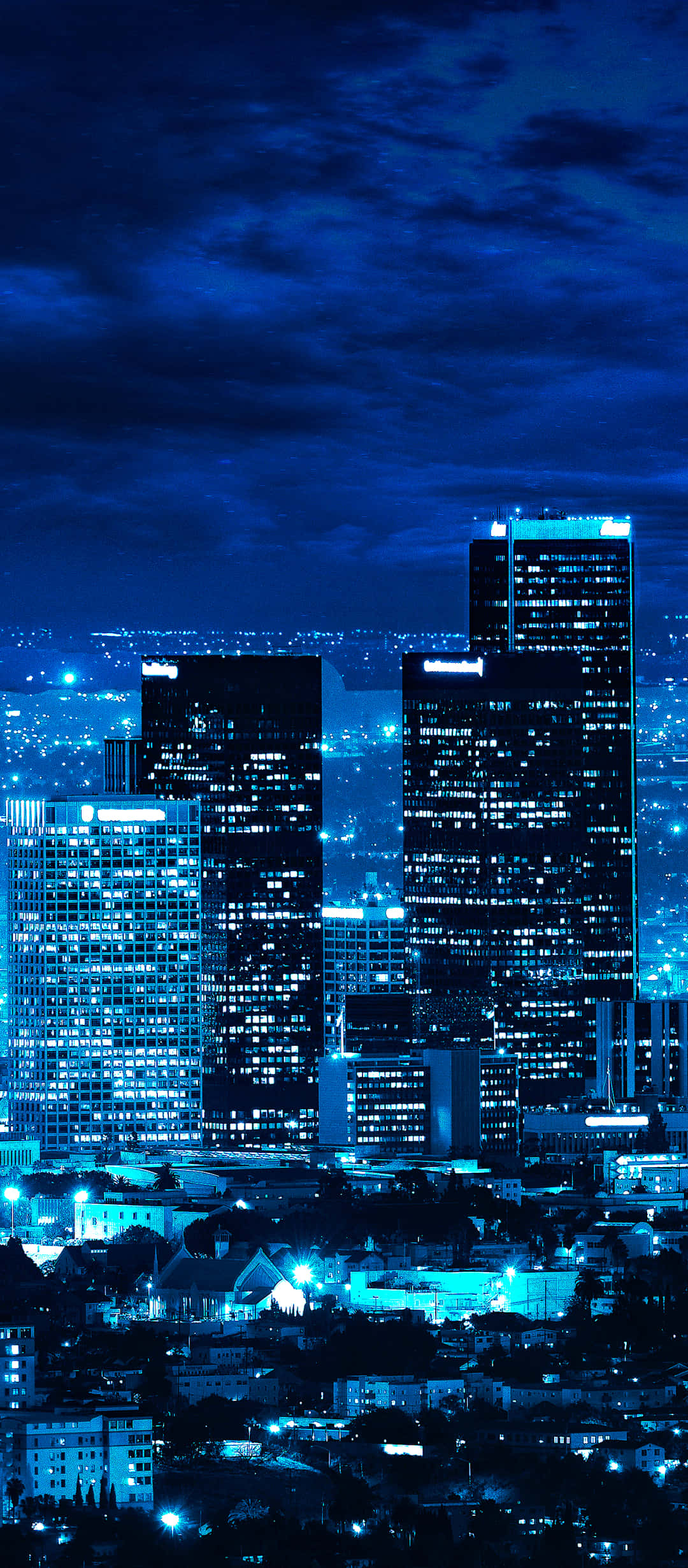 Los Angeles Skyline, electric blue, night, Full HD Phone Wallpaper