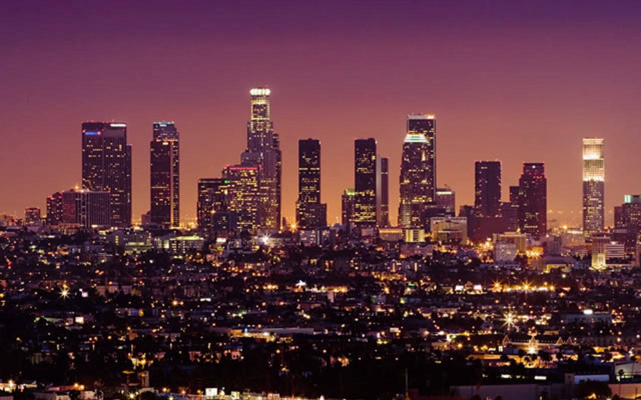 Los Angeles Skyline, Night, Dusk, HD Desktop Wallpaper