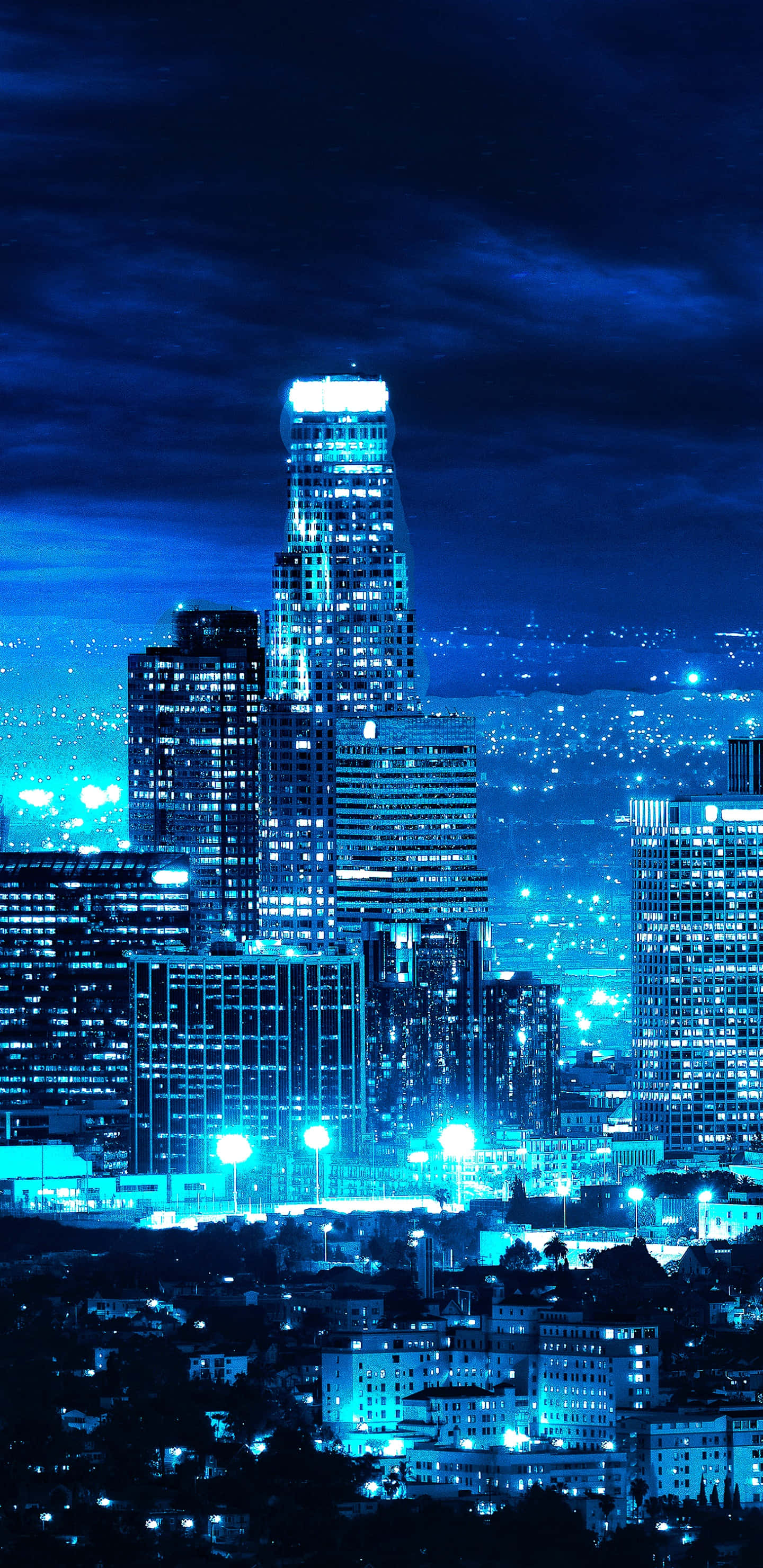 Los Angeles, blue, neon lights, 2K Phone Wallpaper