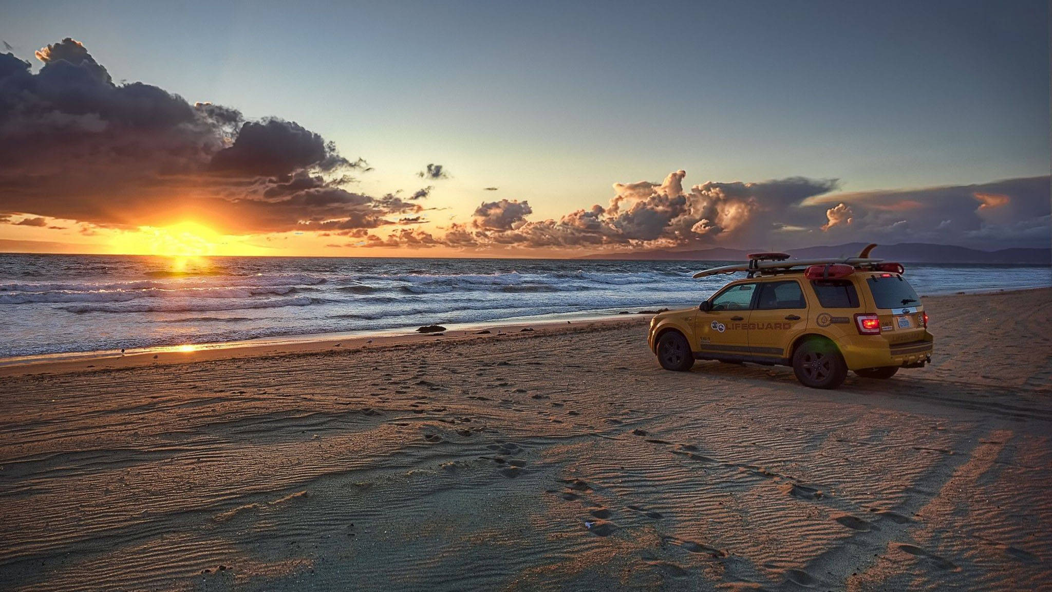 Los Angeles Sunset, beach, sandy beach, Full HD Desktop Wallpaper