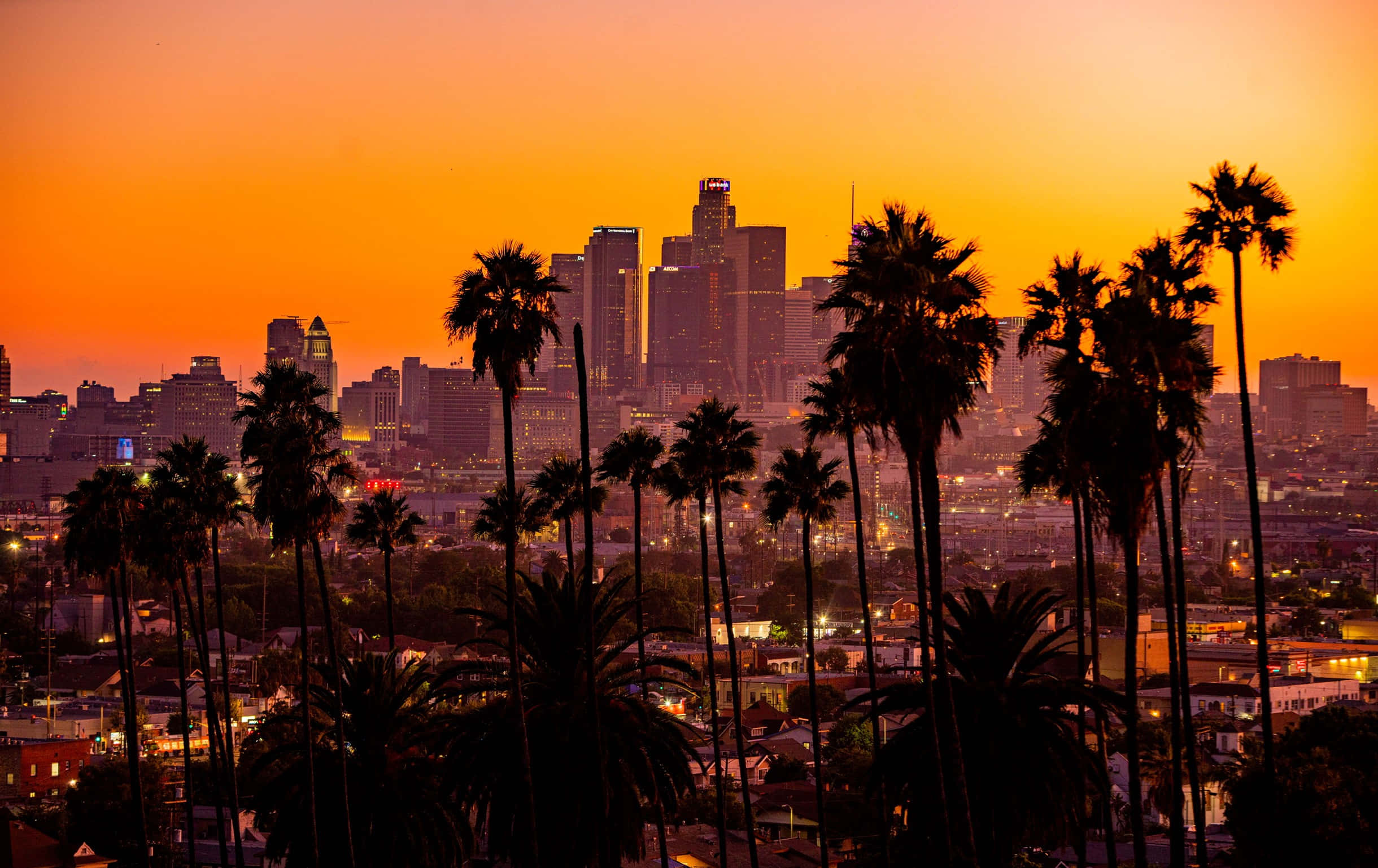 Los Angeles, orange twilight, sunset, Full HD Desktop Wallpaper