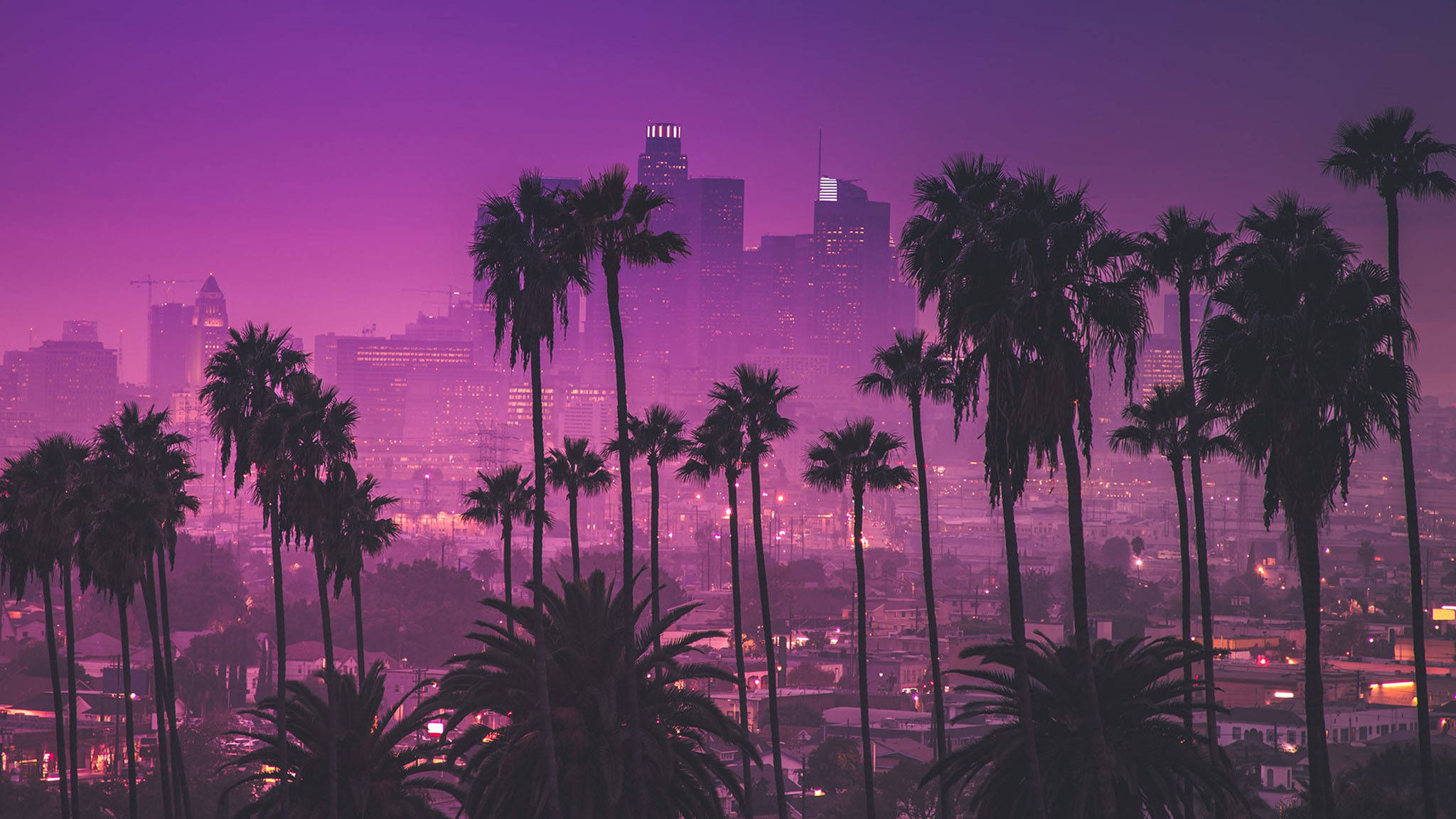 Los Angeles Sunset, purple-hued, twilight, Full HD Desktop Wallpaper